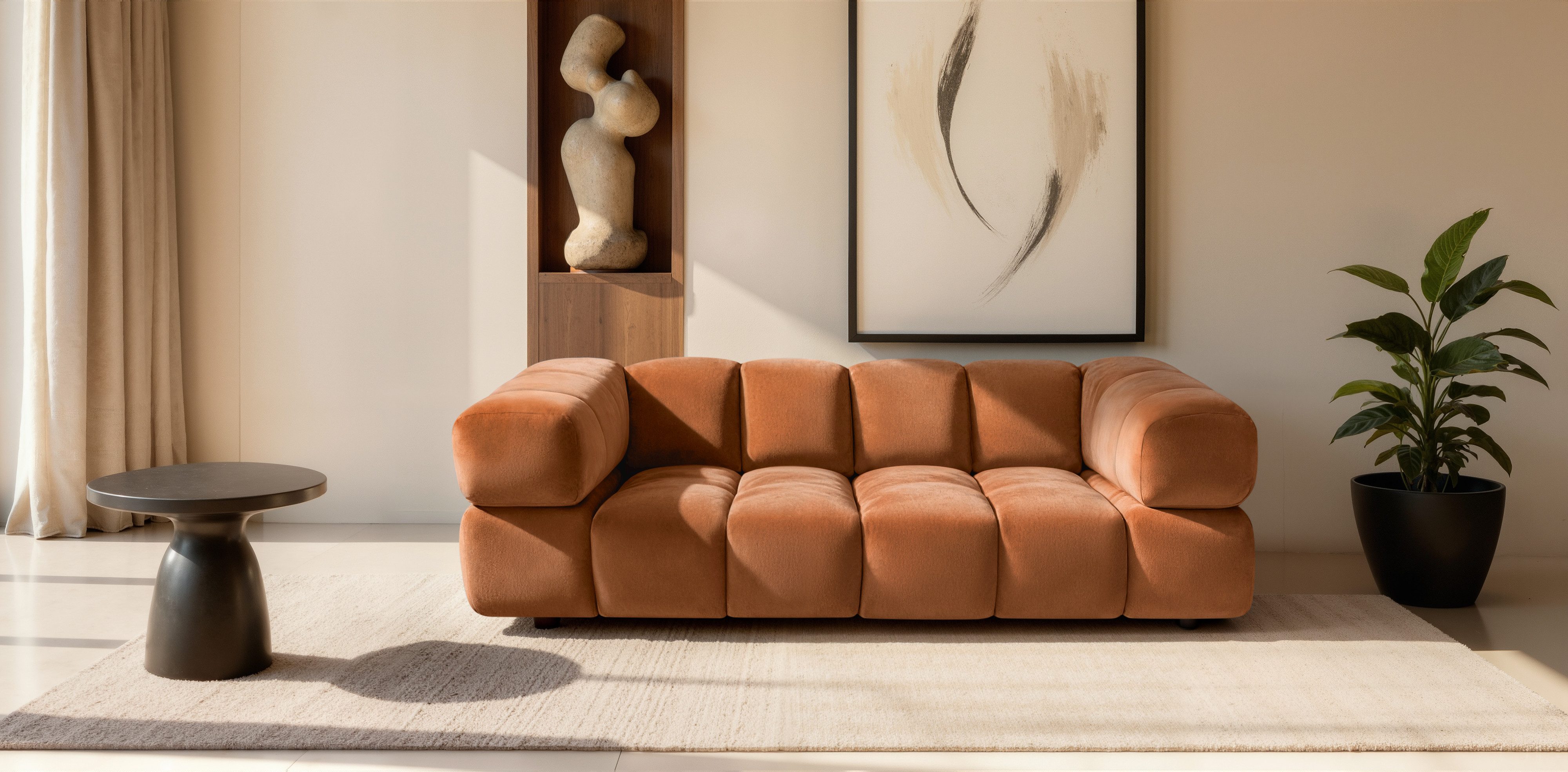 Kaiser Möbel Sofa 3-Sitzer für Wohnzimmer, Samtstoff Bluvel, Averro, 3-Sitzer Sofa, Designer-Bubble-Form,Modernes Minimalismus-Design