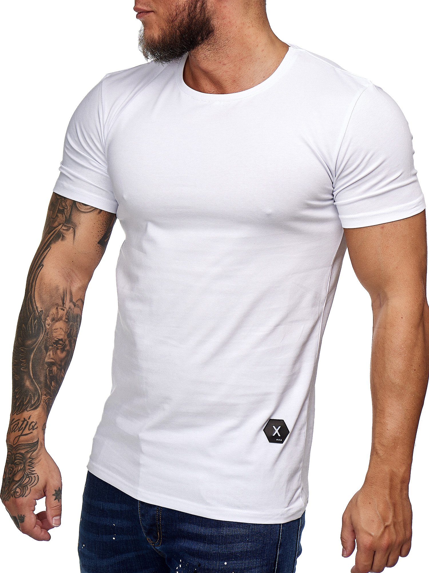 Weiss (Shirt Fitness Kurzarmshirt Polo Freizeit T-Shirt Casual OneRedox Tee, 7031ST 1-tlg)