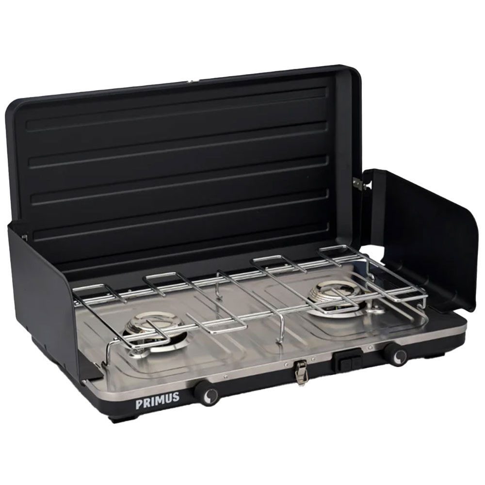 Primus Gaskocher Moto Stove Outdoor-Gaskocher für Camping und Garten, (1-St), kompakt, robust, Windschutzbleche, Piezo-Zünder, Edelstahl-Kochfläche