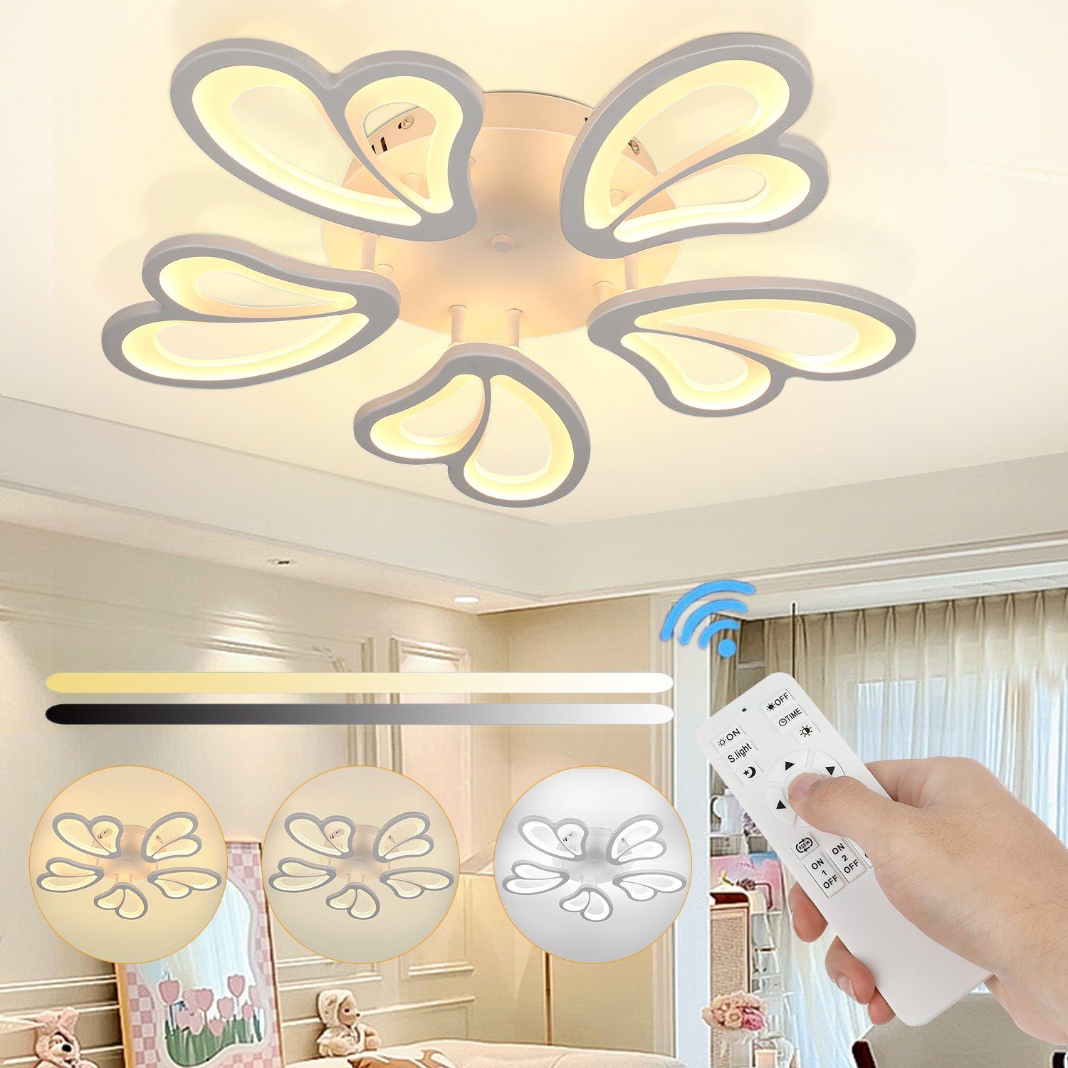 Fernbedienung, integriert, LED iscooter Wohnzimmer,Schlafzimmer,Flur,Küche Deckenlampe Deckenleuchte Naturweiß, LED 5 Deckenleuchte Wohnzimmerlampe, fest Dimmbar, Warmweiß, Kaltweiß, mit 30W Moderne Herzen, für blume