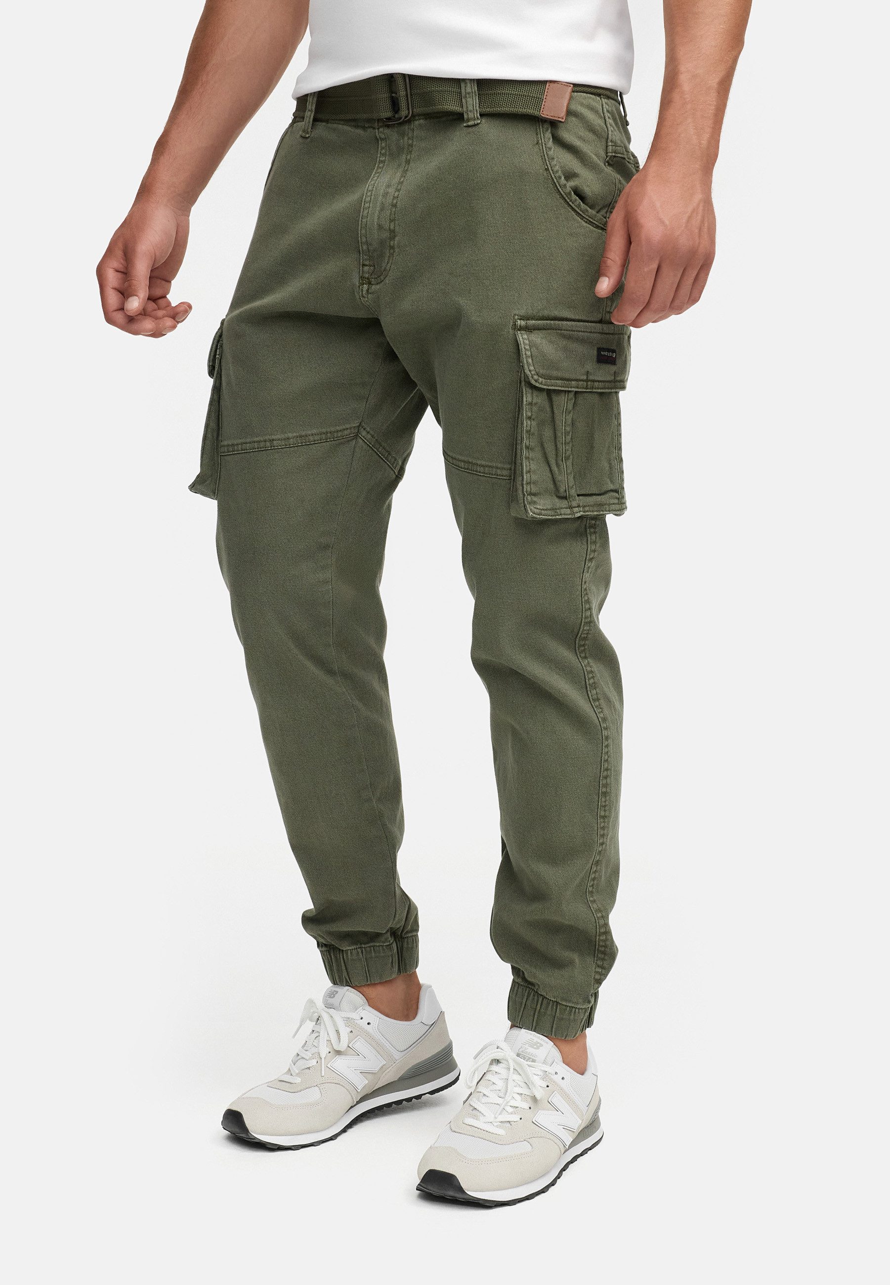 Indicode Cargohose Herren Kerr Cargo Hose Herrenhose aus elastischer Baumwoll-Qualität, inkl. Gürtel