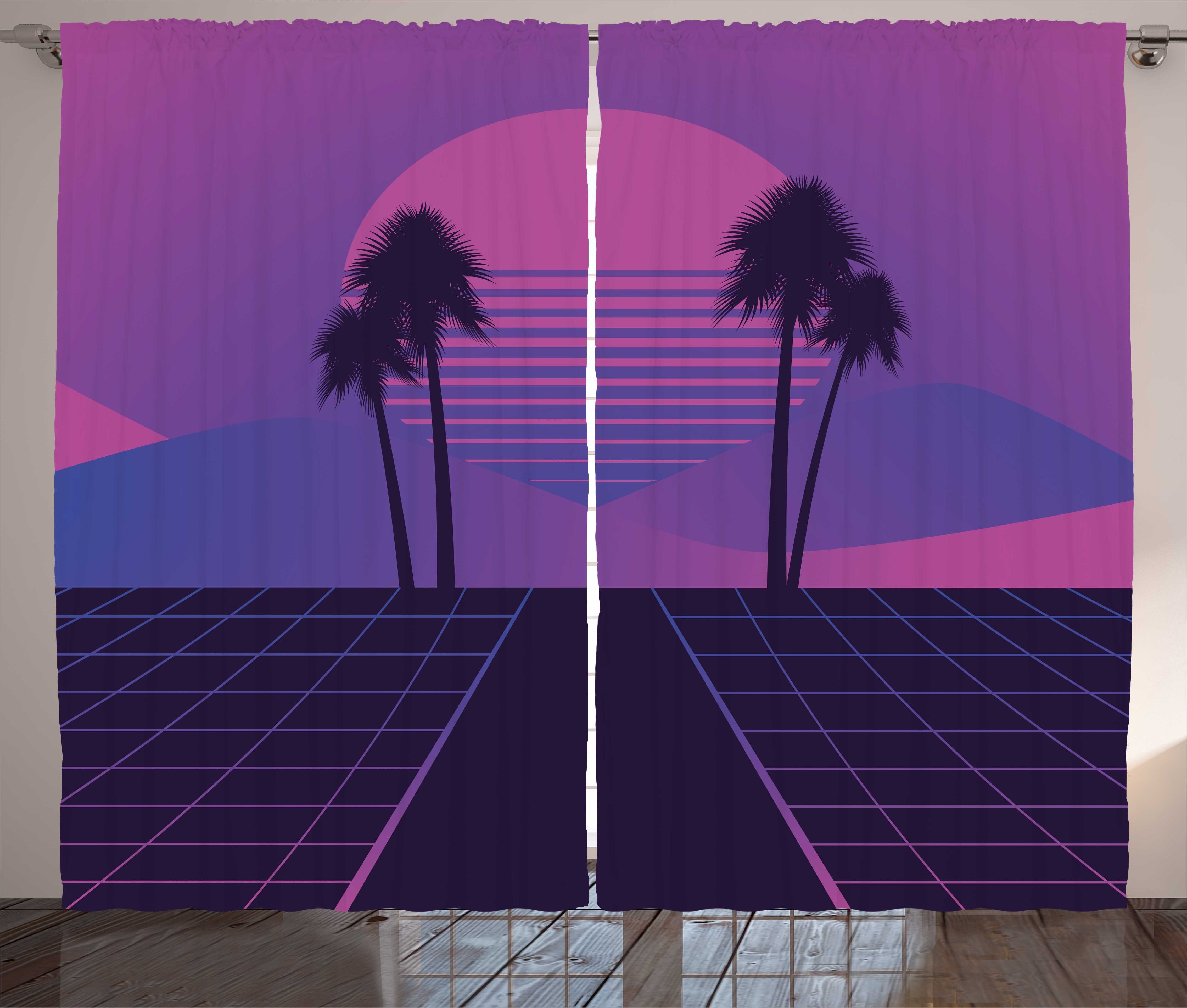 Retro Vorhang 80er Abakuhaus, Zusammenfassung Kräuselband und Haken, mit Schlafzimmer Synthwave Gardine Schlaufen Palms