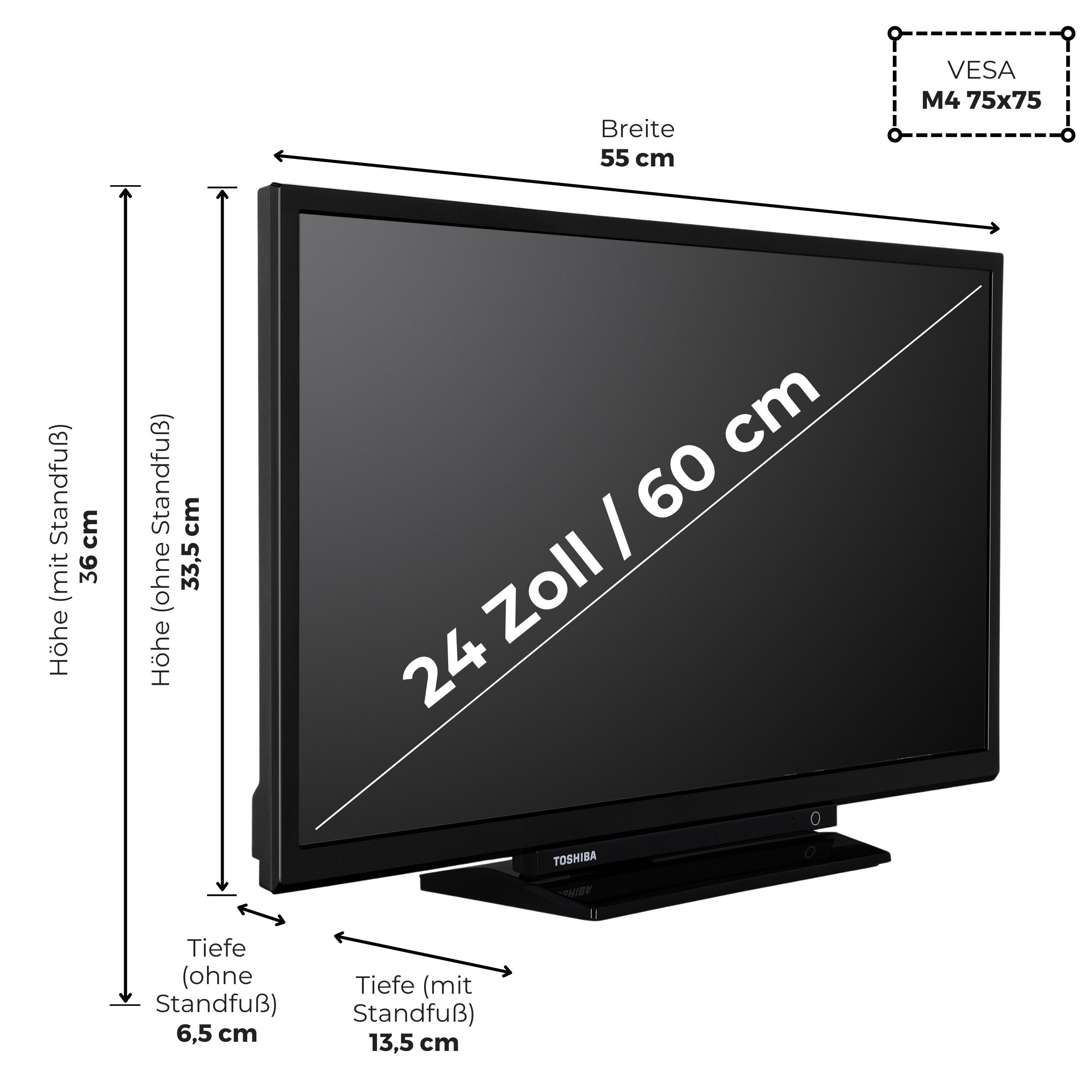 Toshiba 24WF3F63DAR LCD-LED Fernseher (60 cm/24 Zoll, HD-ready, Fire TV, Fire TV / Smart TV, HDR, Alexa Built-In, Triple-Tuner)