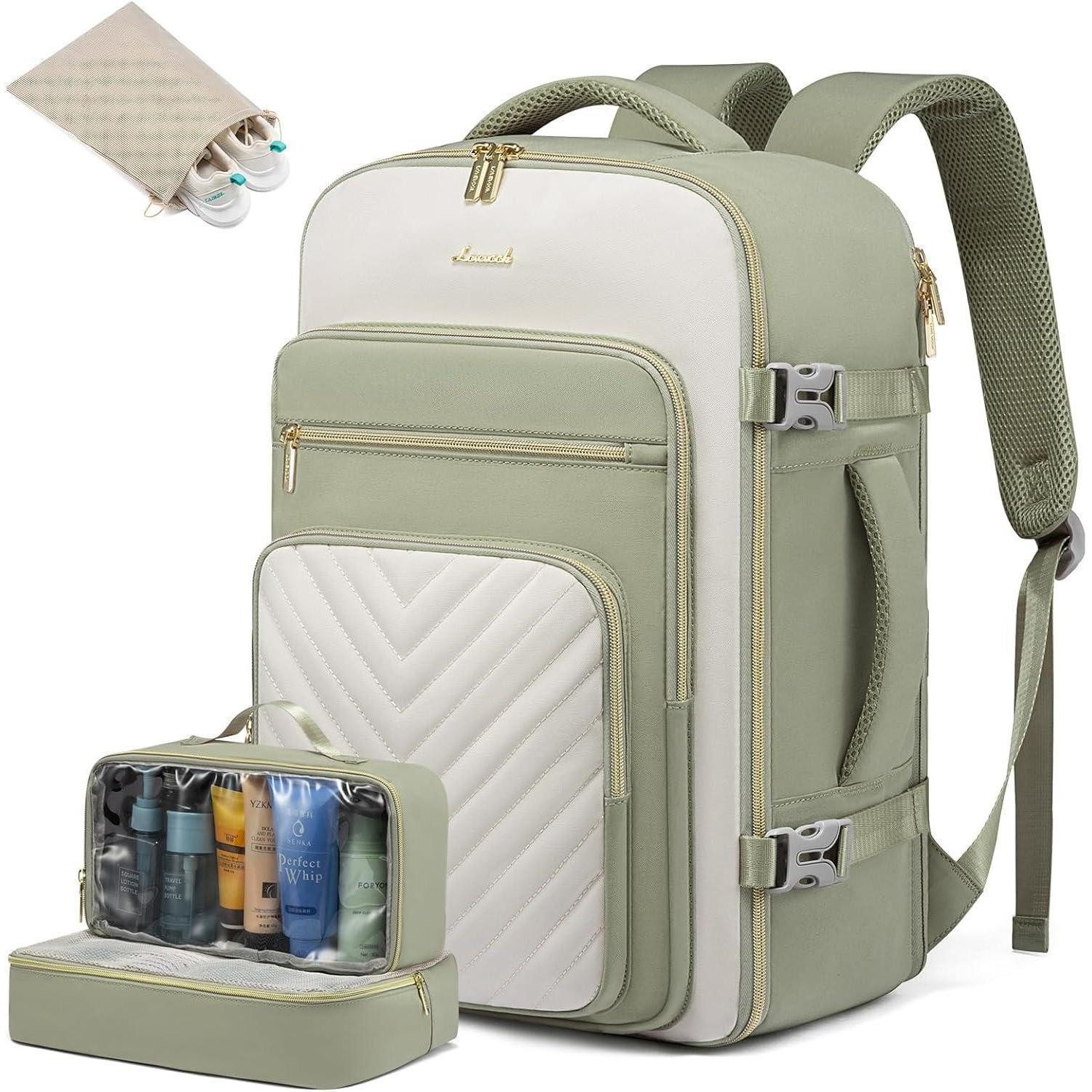 LuxusKollektion Reiserucksack Großer Rucksack Damen 40L Handgepäck Flugzeug Wasserdicht Olivgrün