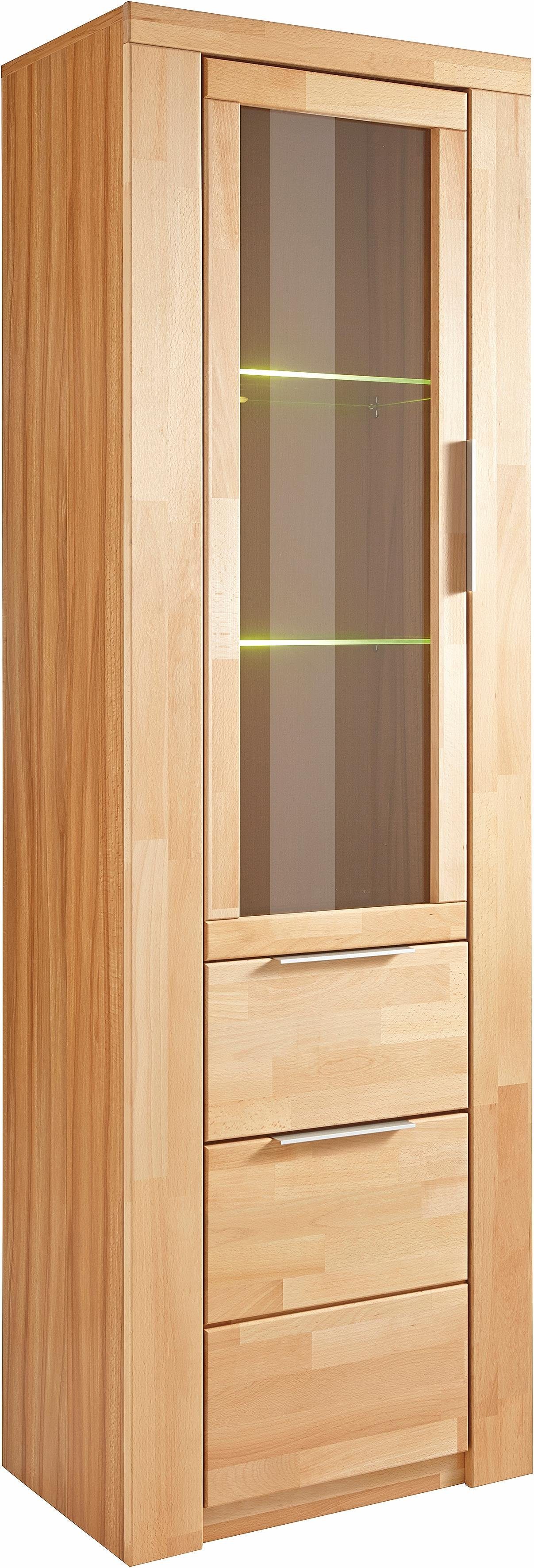 Home affaire Vitrine ZARA75, 2 Glasboden variabel, Türen L/R, 1 Schublade, Wohnzimmer B/T/H:60/40/190cm,Front massivholz,5 Fächer,Griffe silberfarben, geölt