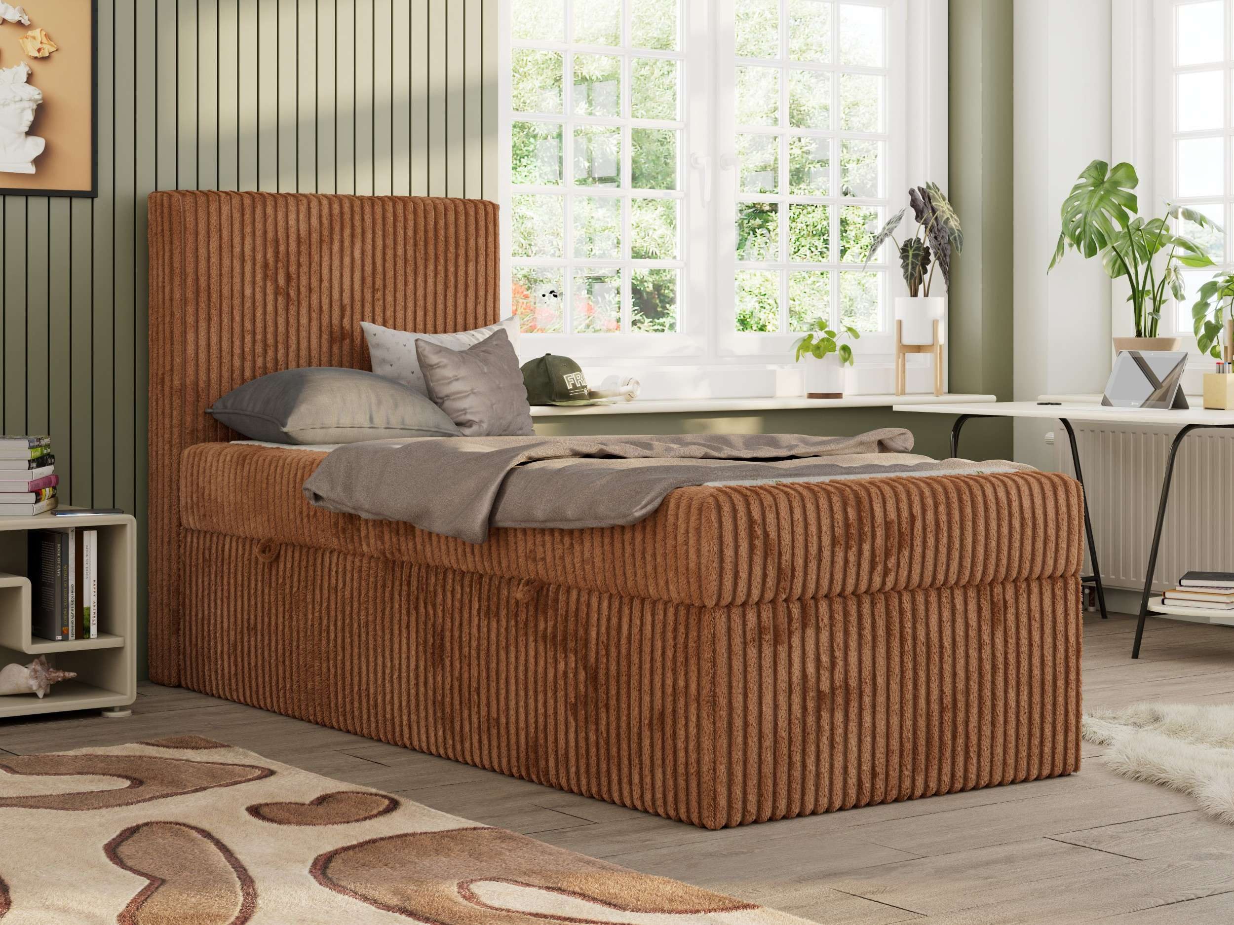 MKS MÖBEL Jugendbett TILIO (Set, T30 Schaum, 7 Härtezonen), Jugendbett 90x200, Stauraum, hohe Kopfteil, Multipocket-Matratze