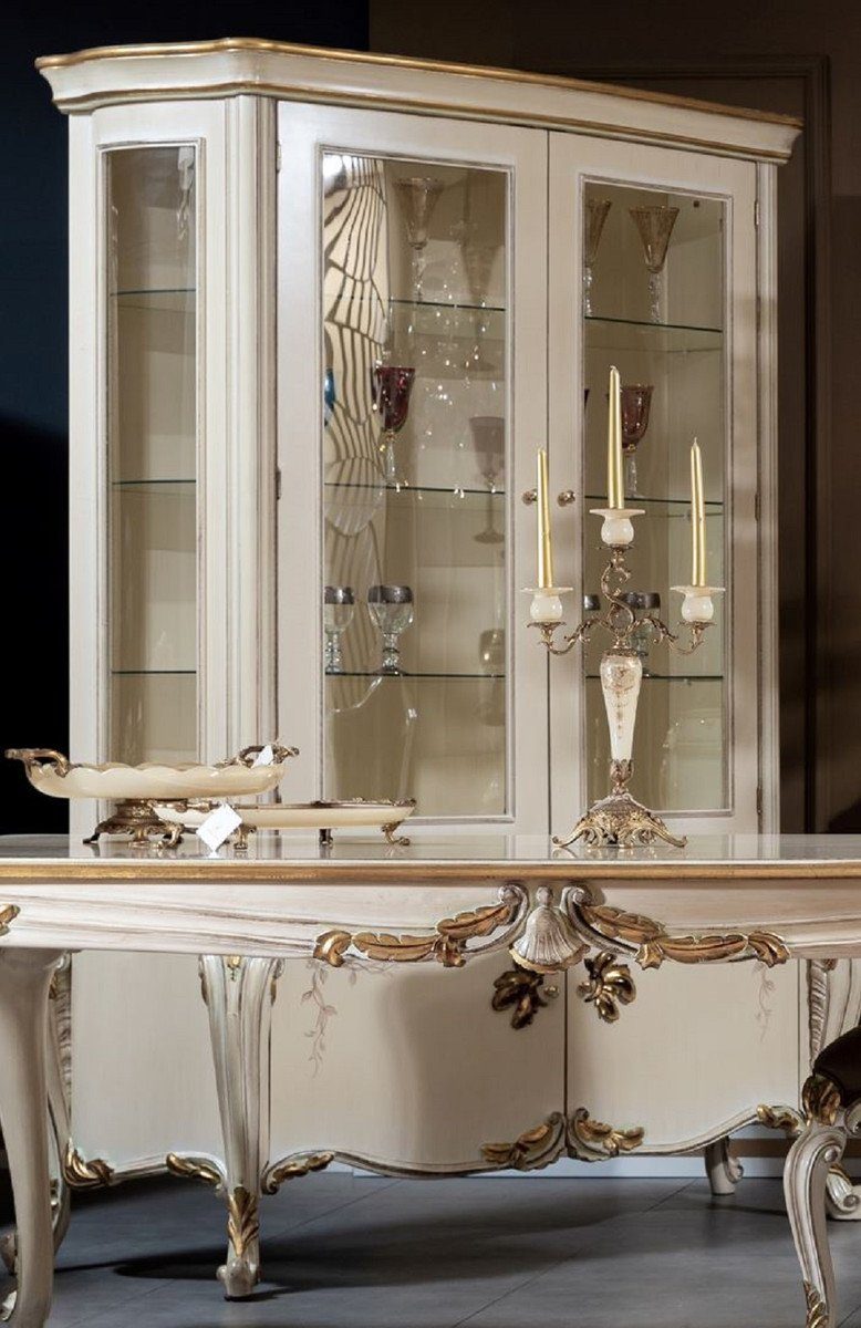 Casa Padrino Vitrine Luxus Barock Vitrine Cremefarben / Weiß / Gold - Handgefertigter Massivholz Vitrinenschrank mit 2 Glastüren - Barock Möbel