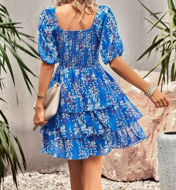 AFAZ New Trading UG Sommerkleid Kleid mit quadratischem Ausschnitt, modisches Urlaubskleid Lockere lange Röcke für Damen, weiche Kleider, bezaubernde Kleider