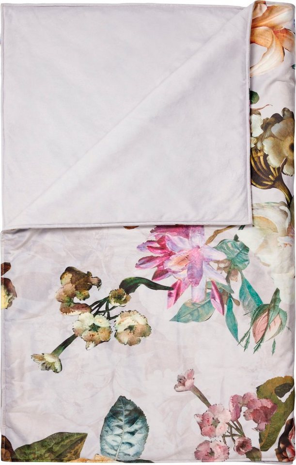 ESSENZA Plaid Wohndecke Fleur Taupe Sofadecke Blumen Blüten Rosen 135x170 cm