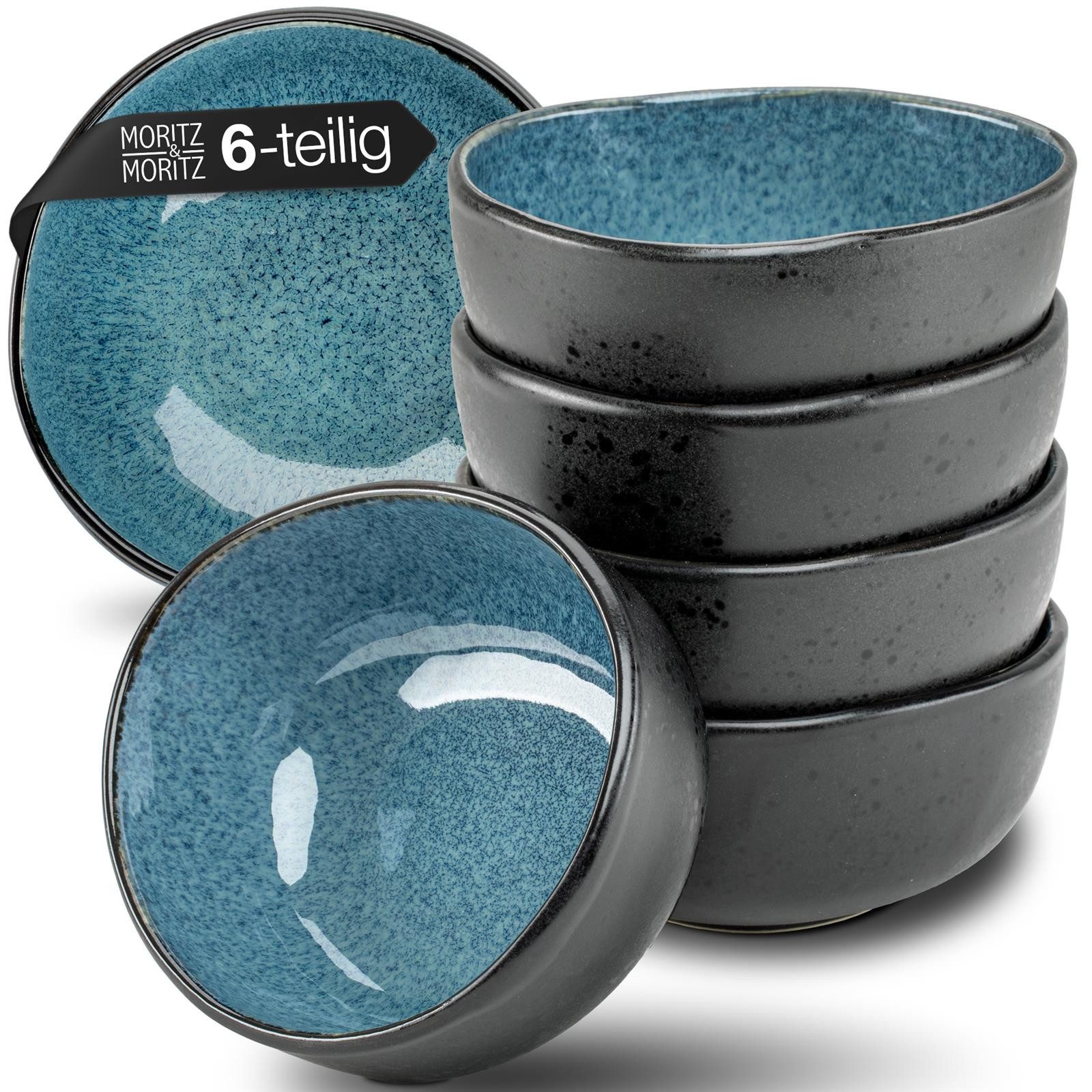 Moritz & Moritz Dessertschale ORGANIC reaktiv blau Müslibowl Set 6 tlg., Steinzeug, (Set, 6-tlg), Müslibowls für 6 Personen