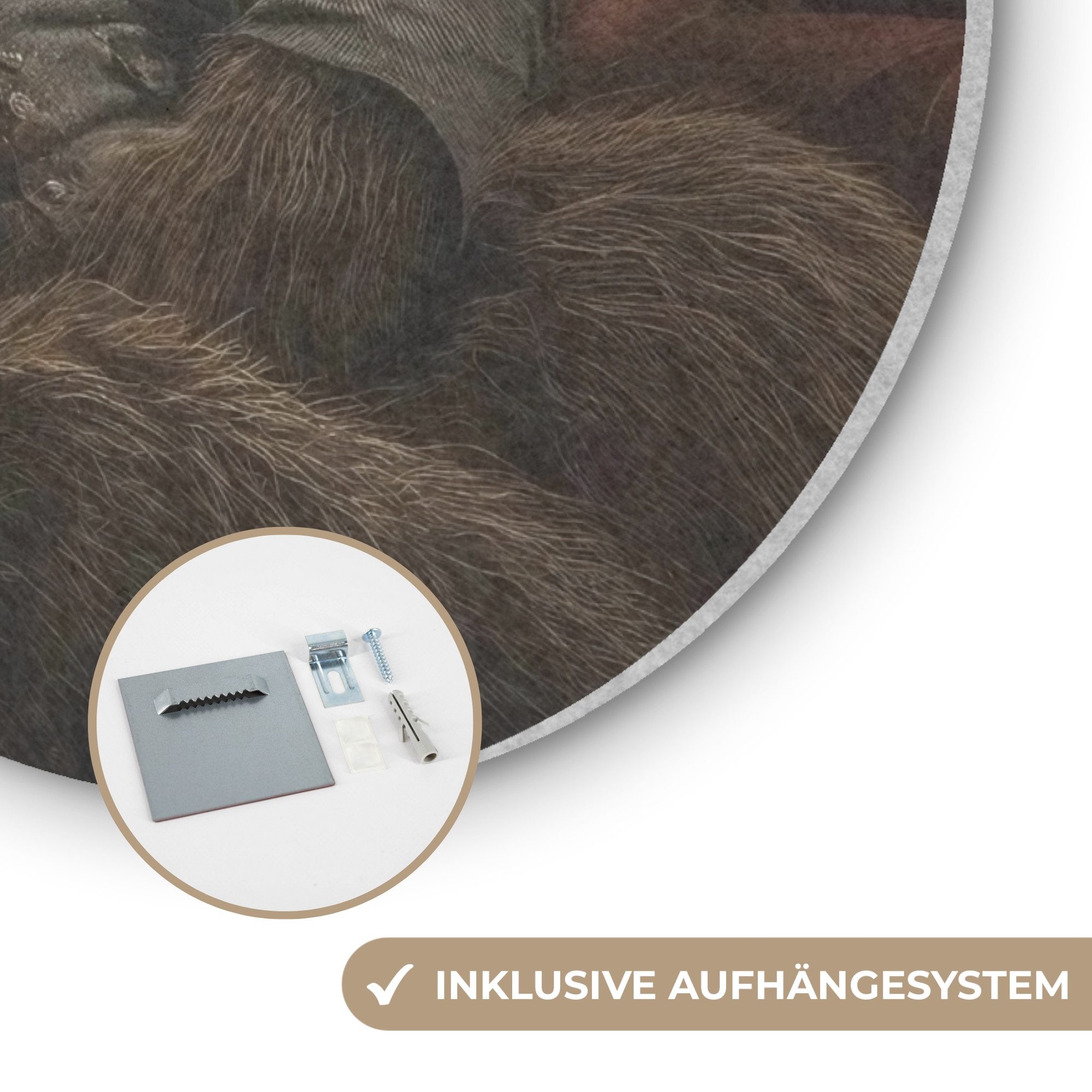 MuchoWow Gemälde Bär - Braun - Anzug - Hut, Fotodruck (1 St), Akustikpaneele rund, Schalldämmung, Akustikbilder 30x30 cm