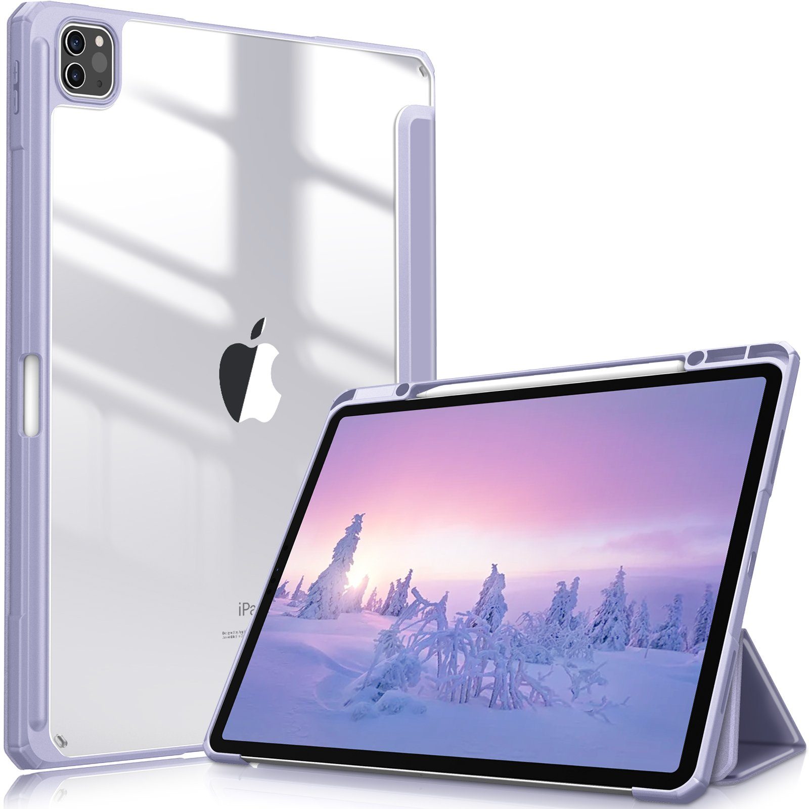 Fintie Tablet-Hülle für iPad Pro 12.9 2022 (6. Generation)/ iPad Pro 12.9 2021/2020/2018, mit Stifthalter-Hülle mit transparenter Hartschale auf der Rückseite
