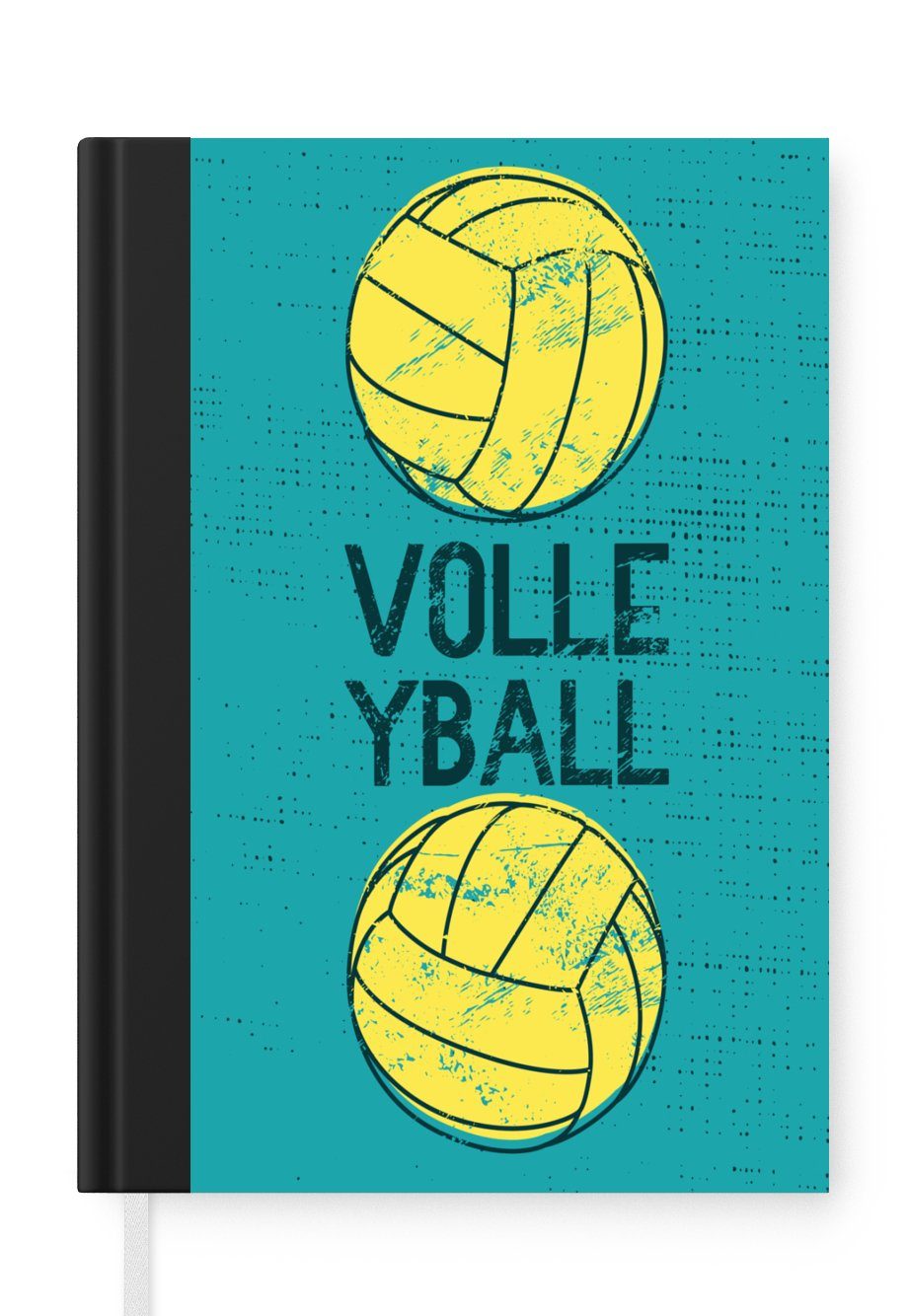 MuchoWow Notizbuch Volleyball Illustration mit Zitat "Volleyball" auf blauem Hintergrund, Journal, Merkzettel, Tagebuch, Notizheft, A5, 98 Seiten, Haushaltsbuch