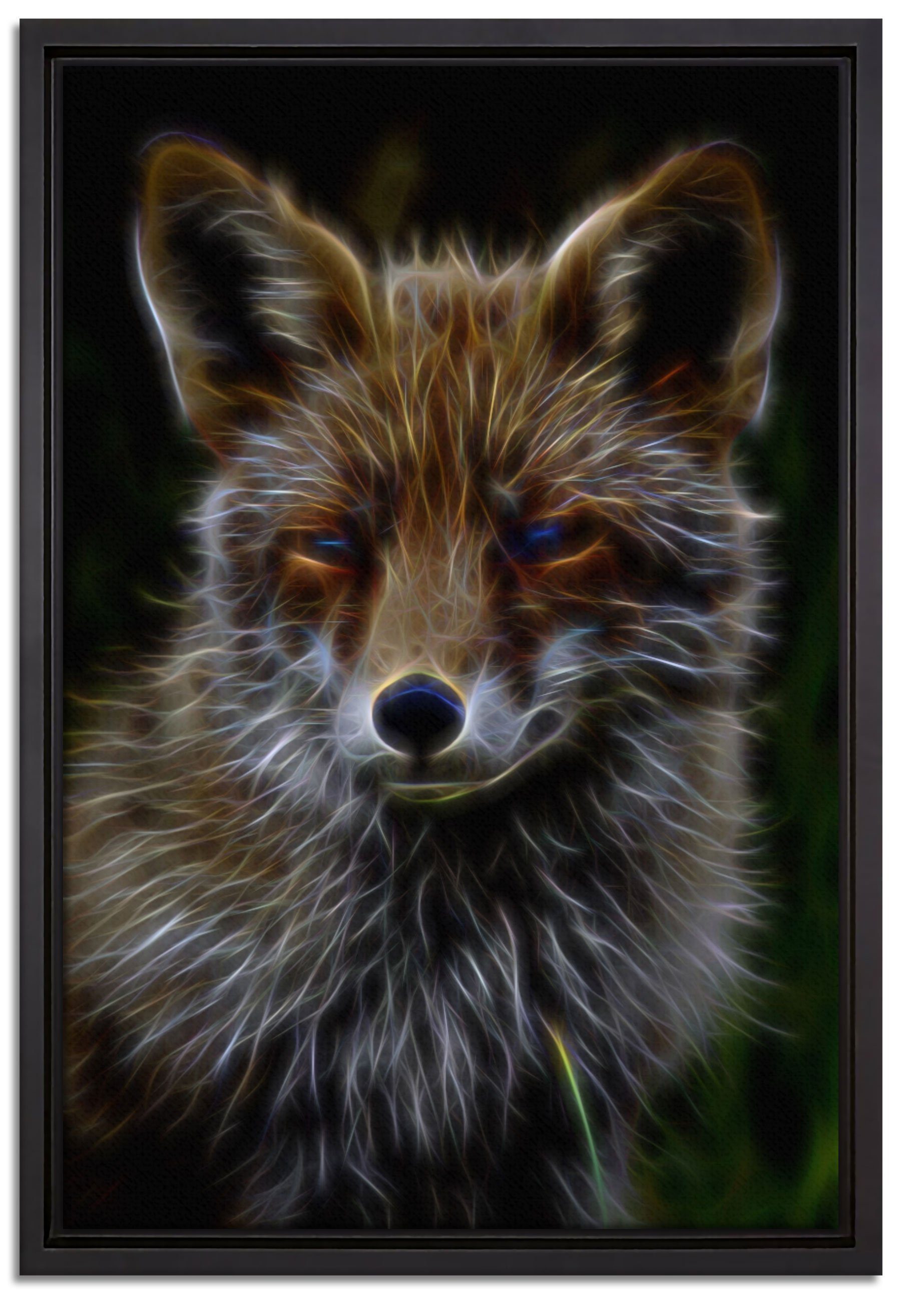 Pixxprint Leinwandbild schöner Fuchs, Wanddekoration (1 St), Leinwandbild fertig bespannt, in einem Schattenfugen-Bilderrahmen gefasst, inkl. Zackenaufhänger