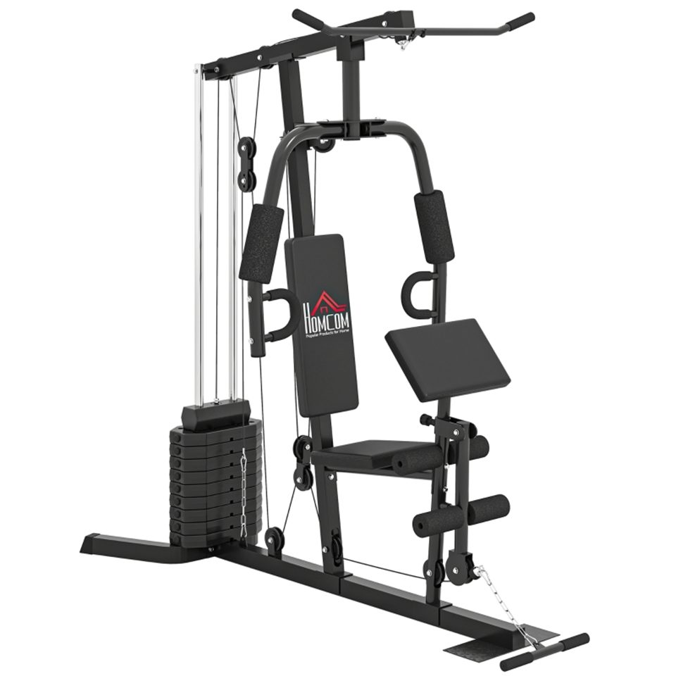HOMECALL Kraftstation Kraftstation für Zuhause, Multifunktionale Fitnessstation Home Gym, 1 Gewichtsblöcke (mit 45 kg Gewichtsblock, Latzug, Brustpresse, Butterfly & Beincurl, ielseitiges Krafttraining für Brust, Rücken, Arme und Beine)