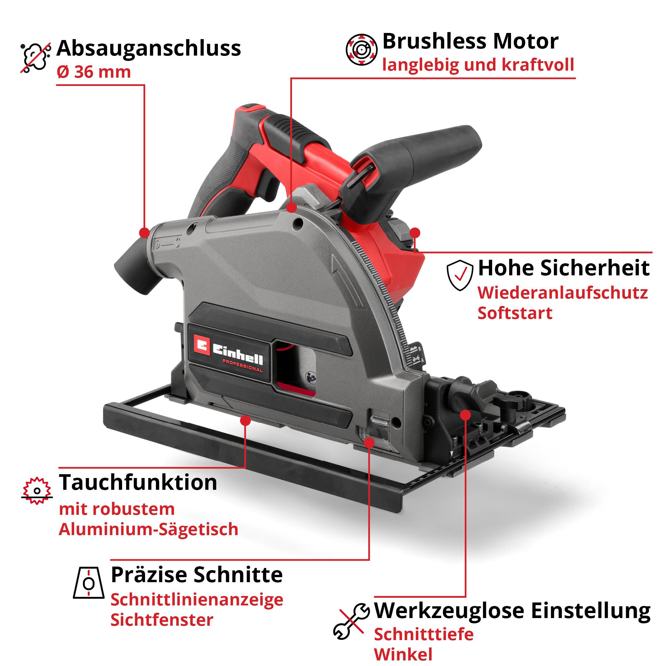 Einhell Akku-Tauchsäge PROFESSIONAL TP-PS 18/165 Li BL (1x4,0 Ah), Inkl. Akku und Ladegerät