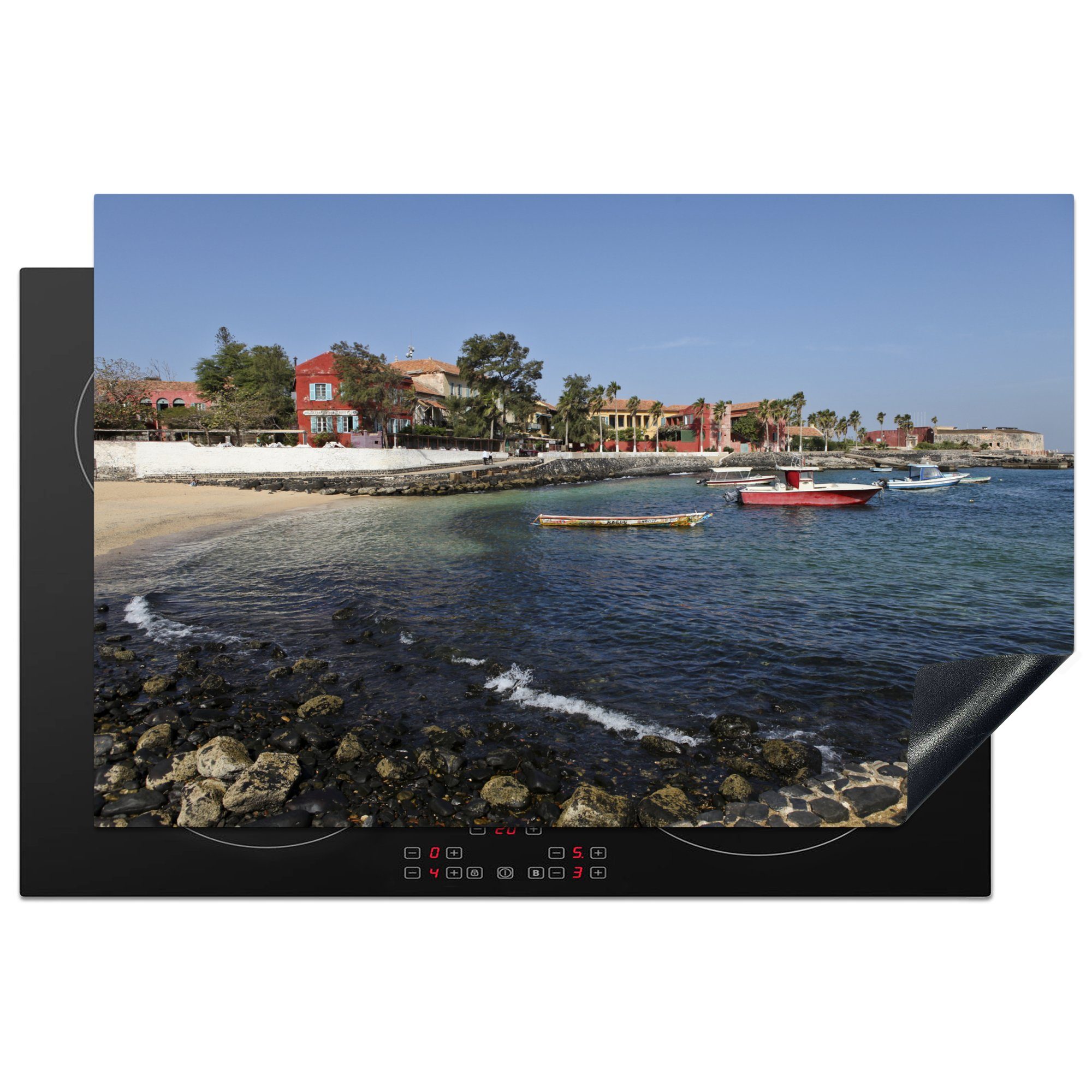 MuchoWow Herdblende-/Abdeckplatte Die Küste der Insel Gorée im Senegal, Vinyl, (1 tlg), 81x52 cm, Induktionskochfeld Schutz für die küche, Ceranfeldabdeckung