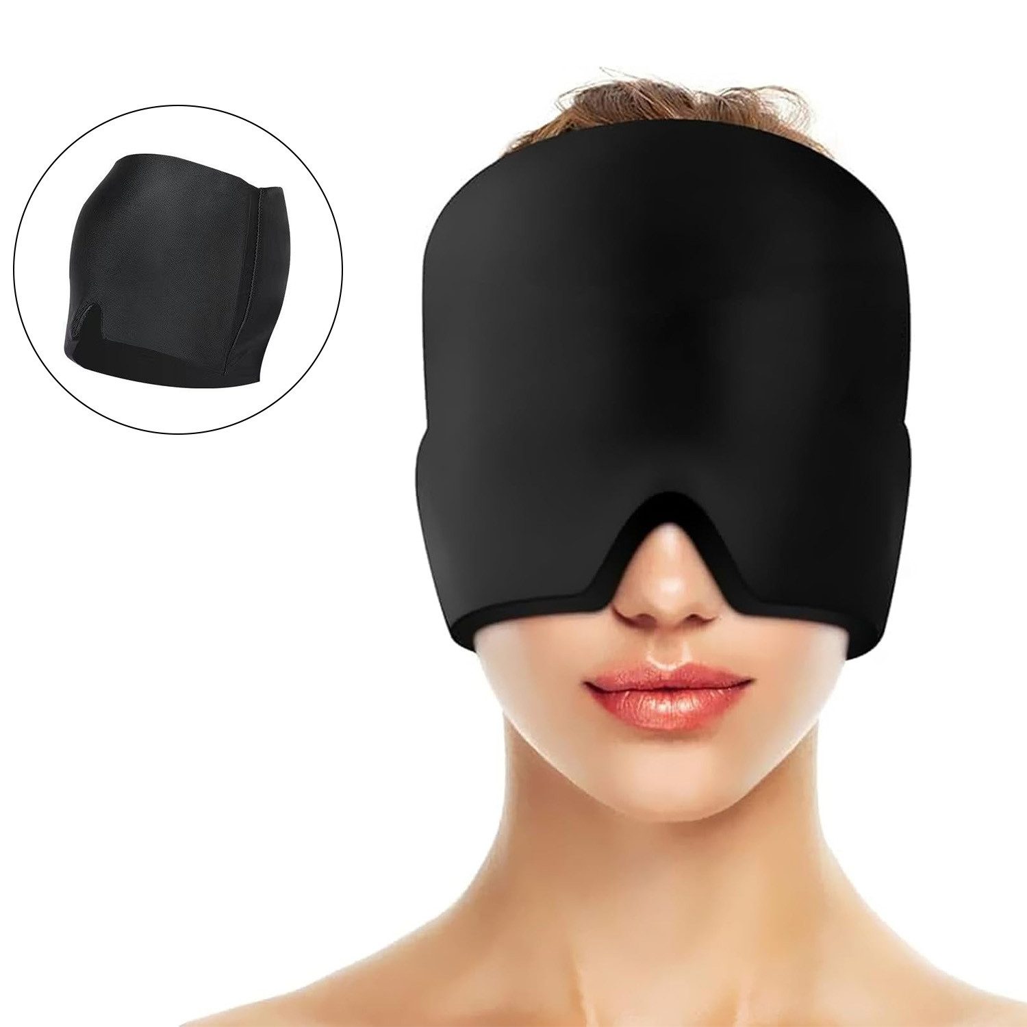 HEYHIPPO Augenbinde Gel-Kühlkappe für Kopf & Augen –doppelschichtige Gel-Füllung, Schwarz, Elastische Kühlhaube 300g– für Kalt- & Wärmeanwendung, Wiederverwendbare Gel-Kühlmaske – 360° Kühlkappe für Kopf & Augen