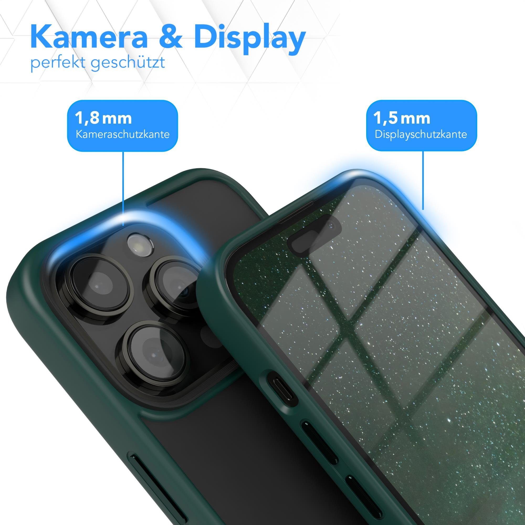 EAZY CASE Handyhülle Outdoor Case für Apple iPhone 14 Pro 6,1 Zoll, Slim Cover Durchsichtig Robust Back Cover stoßfest Grün / Nachtgrün