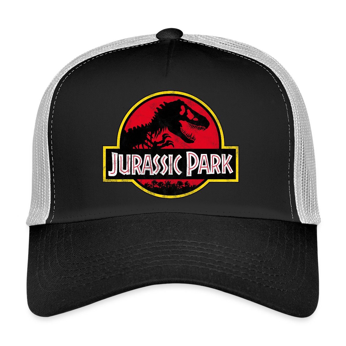 Spreadshirt Trucker Cap Jurassic Park Klassisches Logo In Rot Mit T-Rex Trucker Cap (1-St)