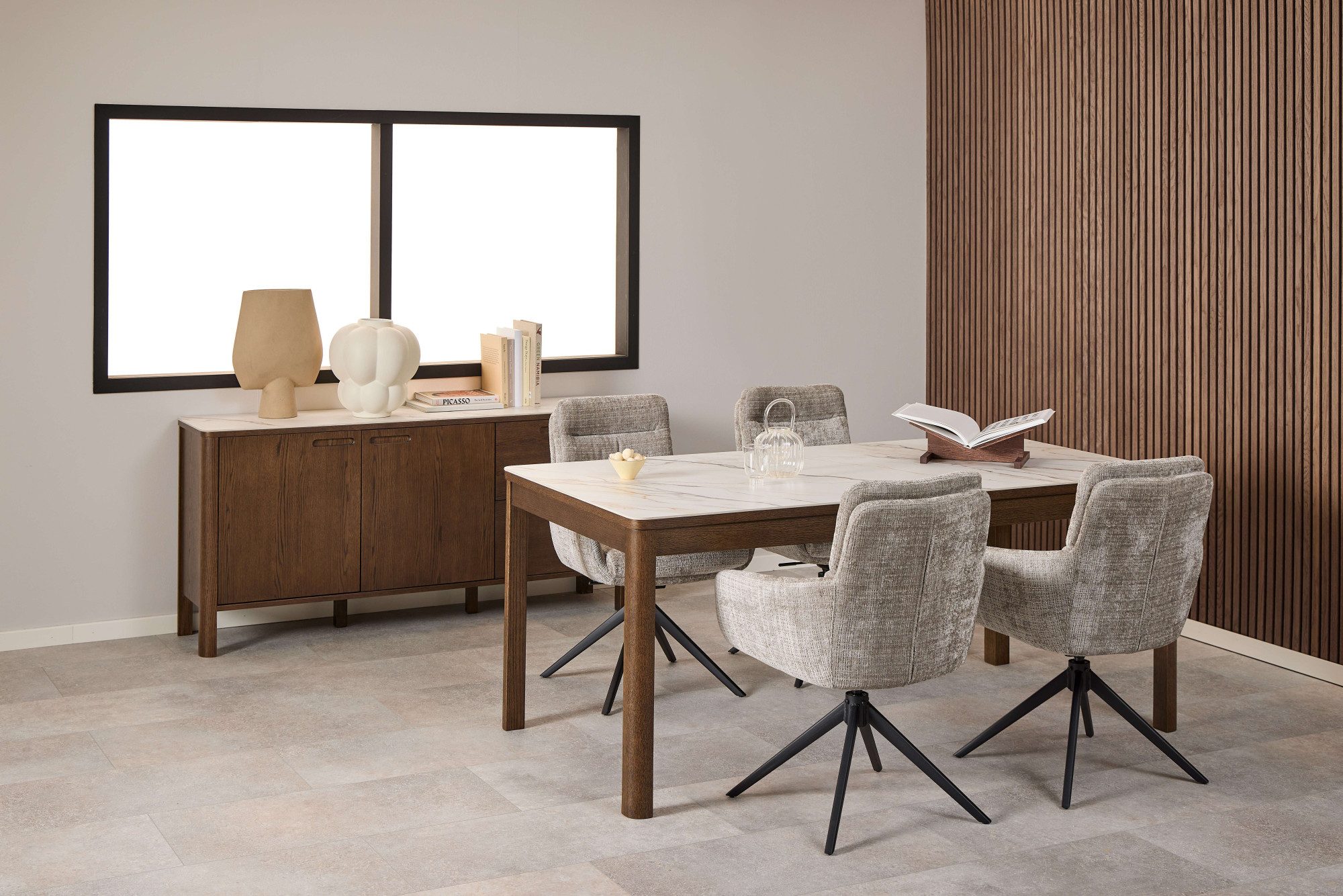 ACTONA GROUP Esszimmerstuhl Roger, Polsterstuhl, Stuhl, 2er-Set (Set, 2 St), grauer Stoff, Armlehnen, Polsterung, Dreh- & Kippfunktion, FSC™