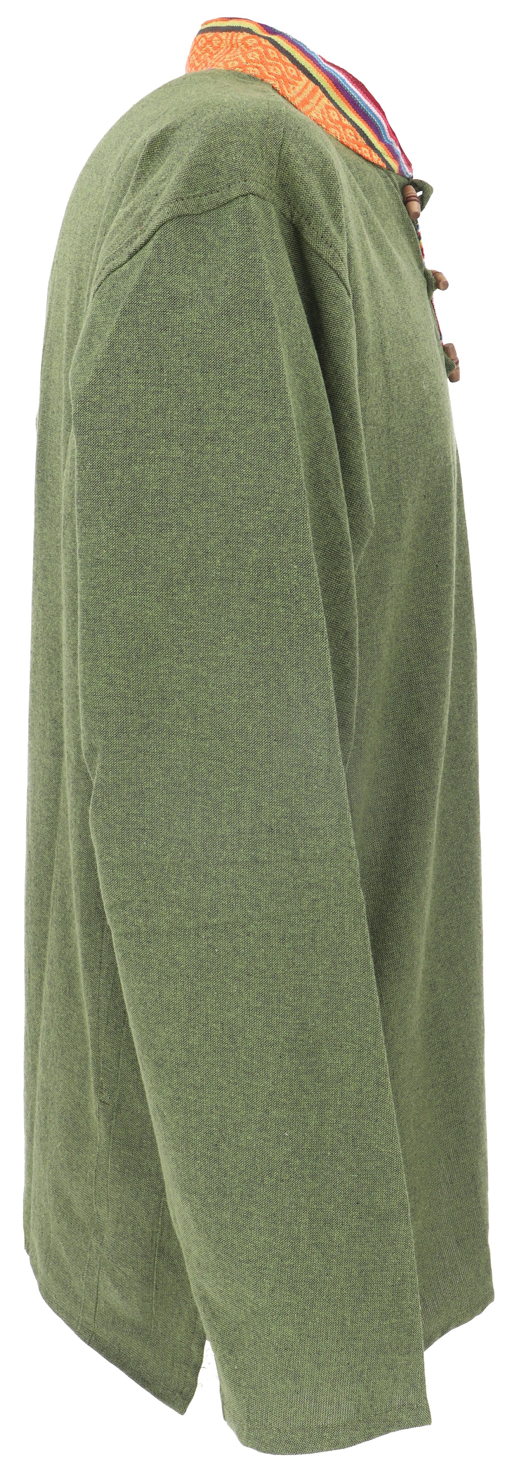 Guru-Shop Hemd & Shirt Nepal Ethno Fischerhemd, Goa Hemd - olive alternative Bekleidung, Hippie, Ethno Style – Bild 3 von 4