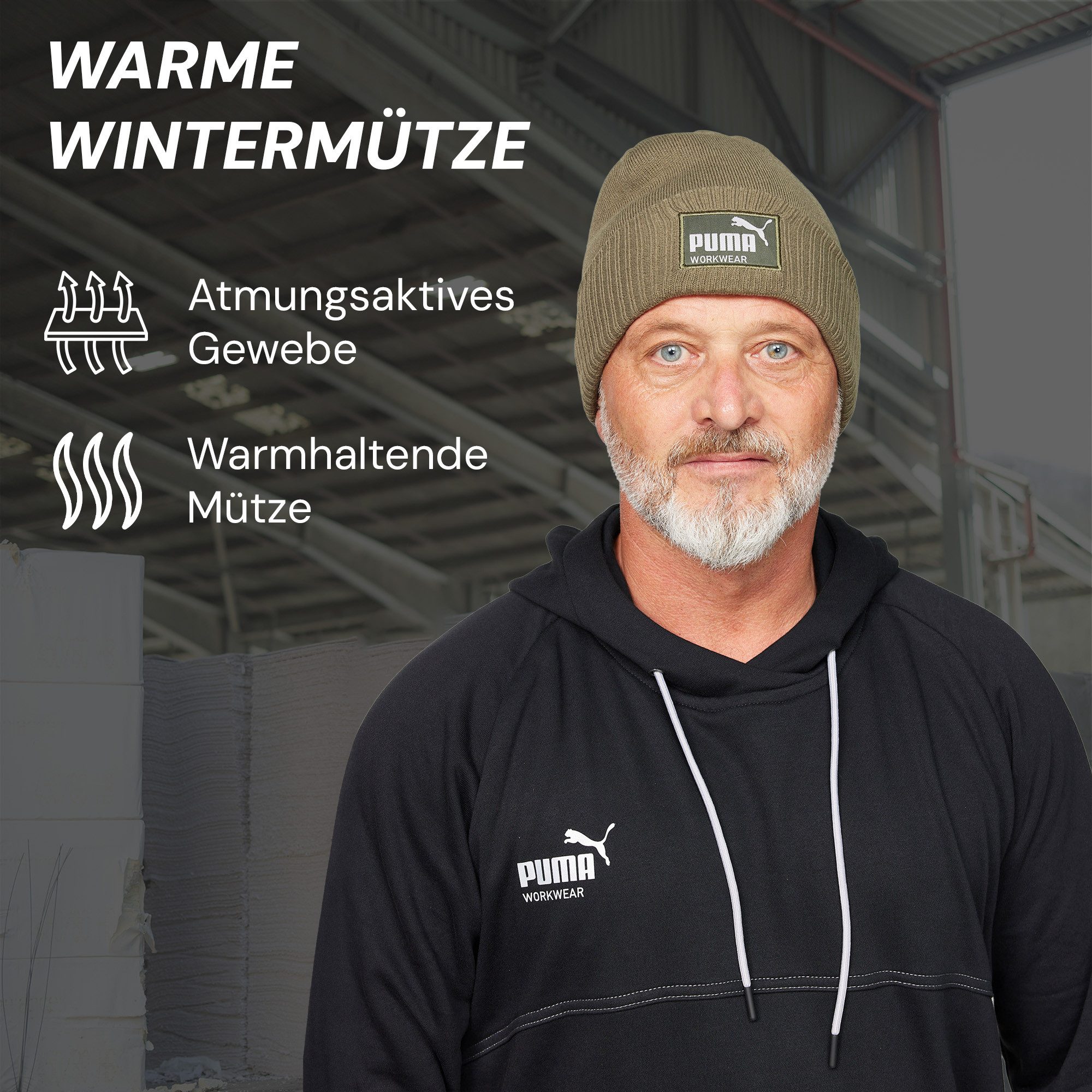 PUMA Workwear Beanie Mütze Herren Winter - Strickmütze mit Wärmepolsterung für die Ohren Atmungsaktive & Elastische Wintermütze Perfekt für Outdoor Aktivitäten