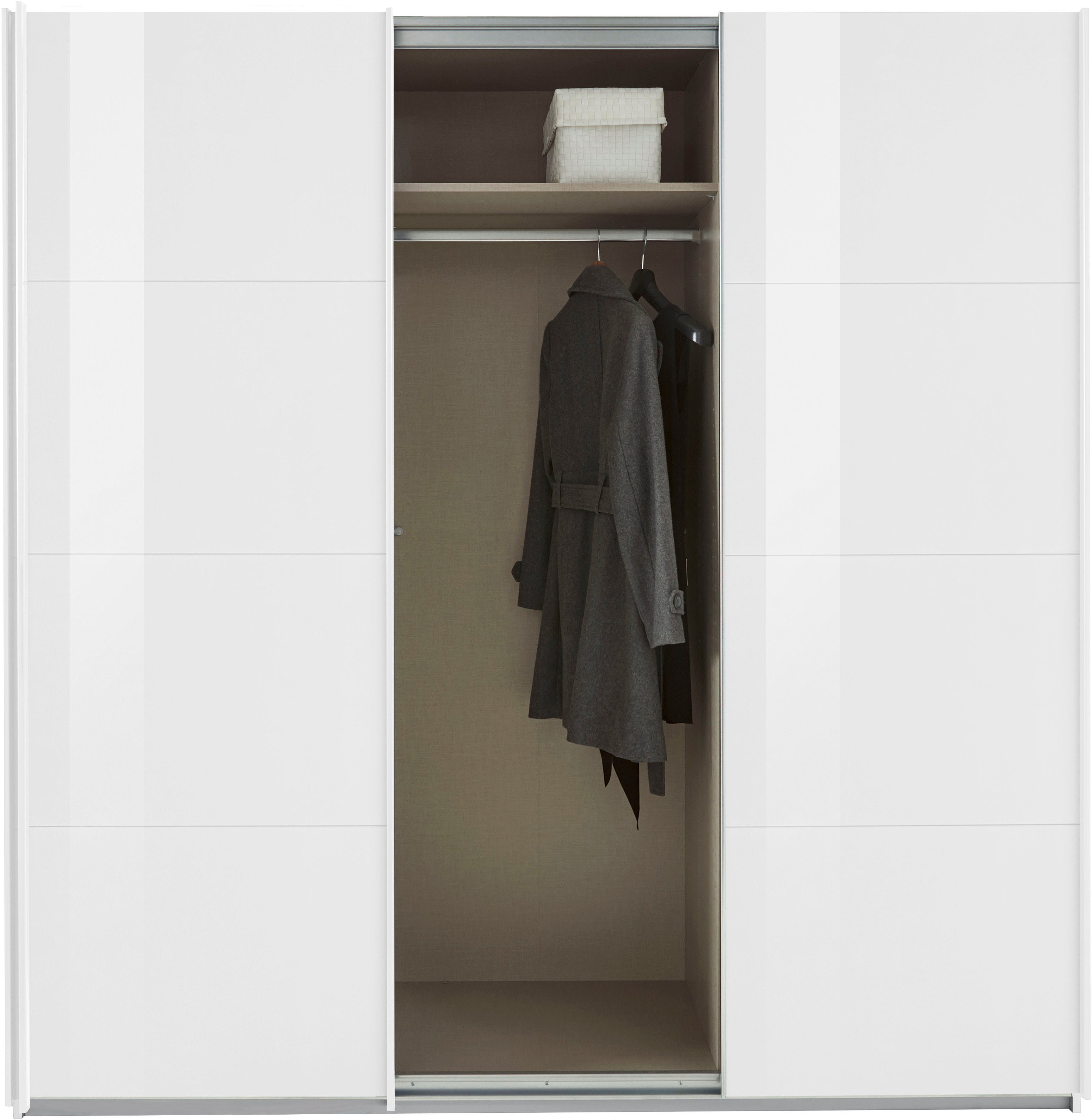 rauch Schwebetürenschrank Oteli zusätzlichen 3 Weiß/Hochglanz Böden Innenschubladen Wäscheeinteilung Weiß sowie mit inkl