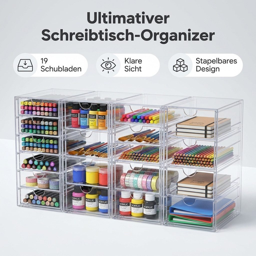 POPOLIC Make-Up Organizer Make-Up Organizer Kosmetikorganizer mit 7/16/19/22/30 Schubladen, Schubladenbox, 19-tlg., Aufbewahrungsbox mit Schubladen, Schreibtischorganizer mit Schubladen