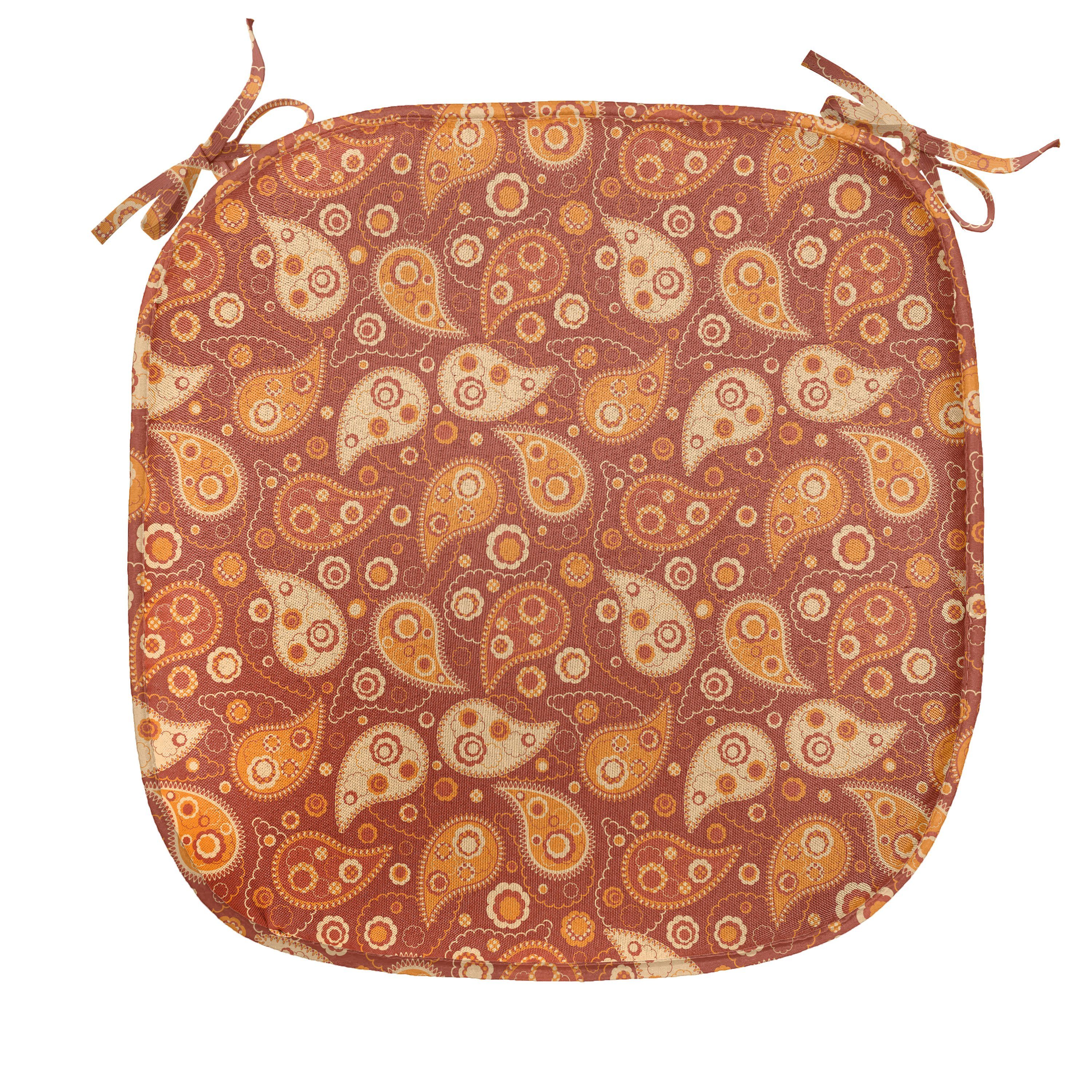 Orange wasserfestes für Riemen mit Paisley Blumen Kissen Stuhlkissen Retro Abakuhaus Dekoratives Küchensitze,