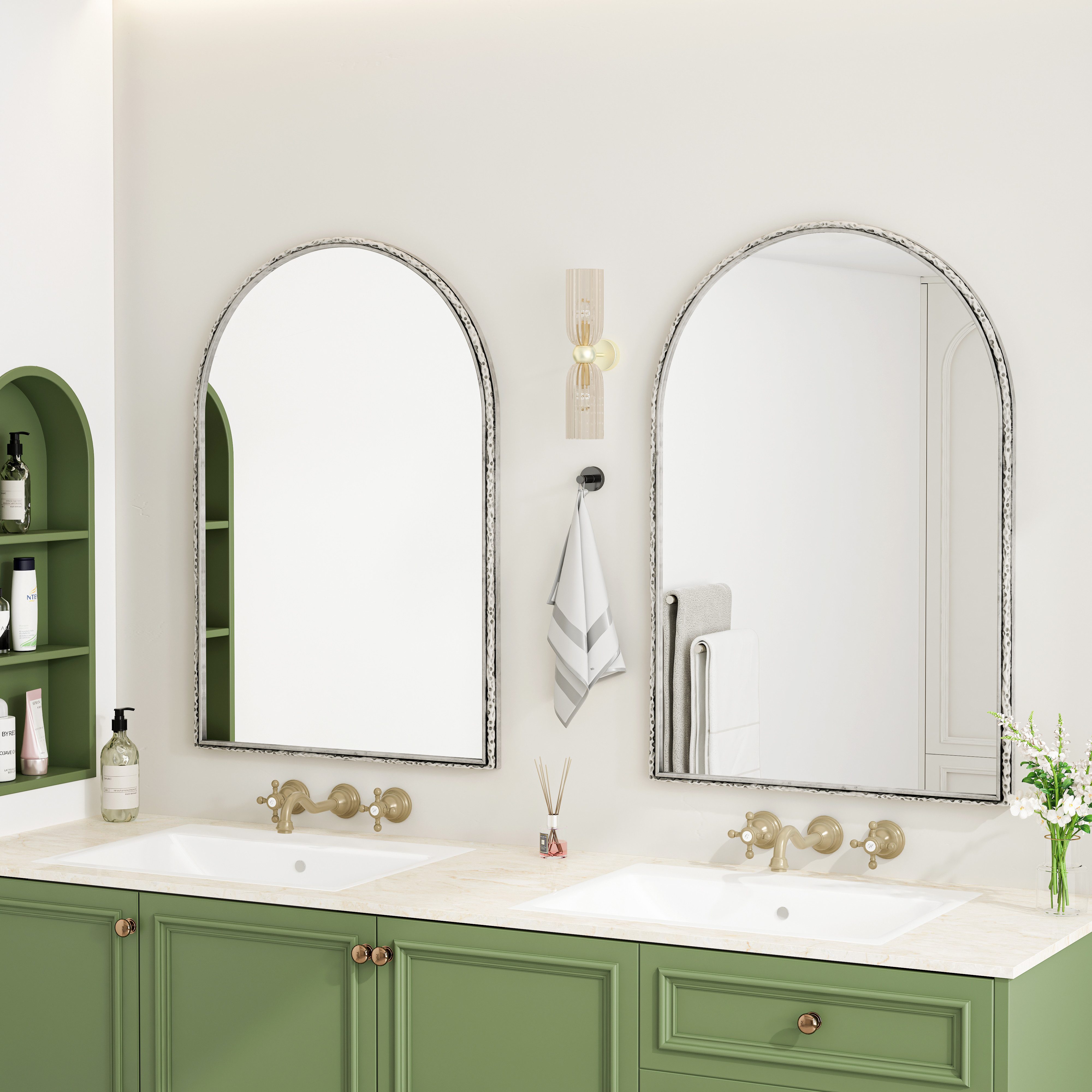 STILVORA Spiegel Bronzespiegel für Schminktisch,Bogenspiegel Metallrahmen,Wandbehang (Bogen-Wandspiegel für Badezimmer, Flur und Wohnzimmer – Robustes Design mit gehärtetem Glas, vielseitig als Schminkspiegel und Wanddekoration., 61*91cm)