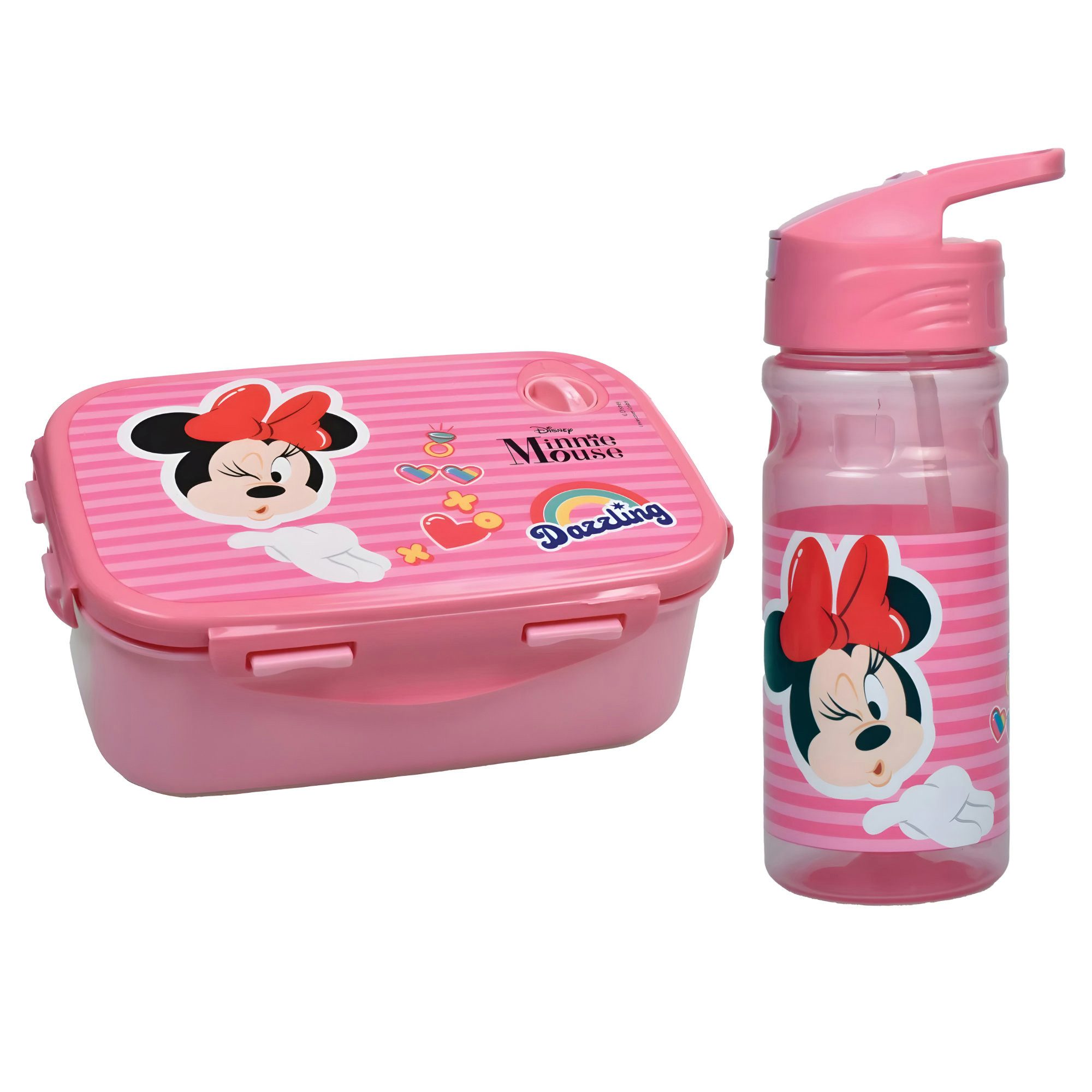 Disney Lunchbox Disney Minnie Maus 2 teiliges Lunch Set Brotdose Trinkflasche 500 ml, (2-tlg., Spar-Set)