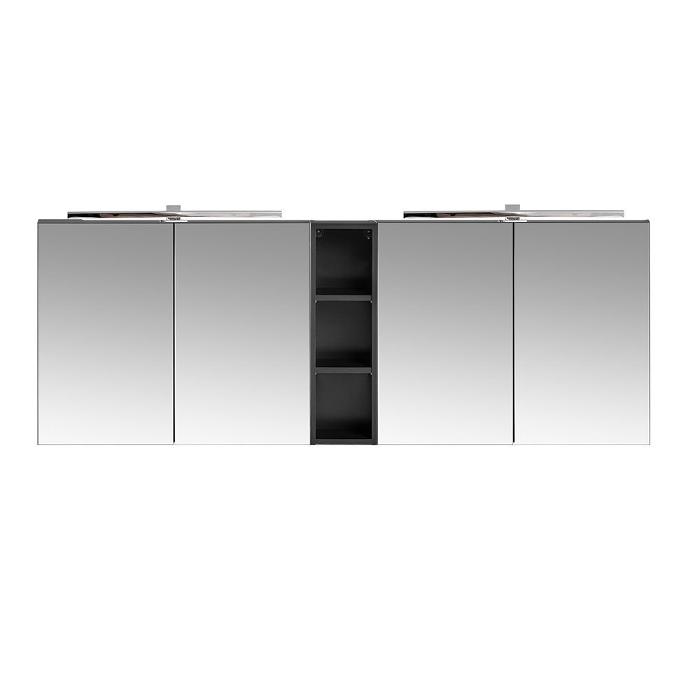 Lomadox Spiegelschrank PUEBLA-56-BLACK 180cm, LED-Beleuchtung, matt schwarz | Spiegelschränke