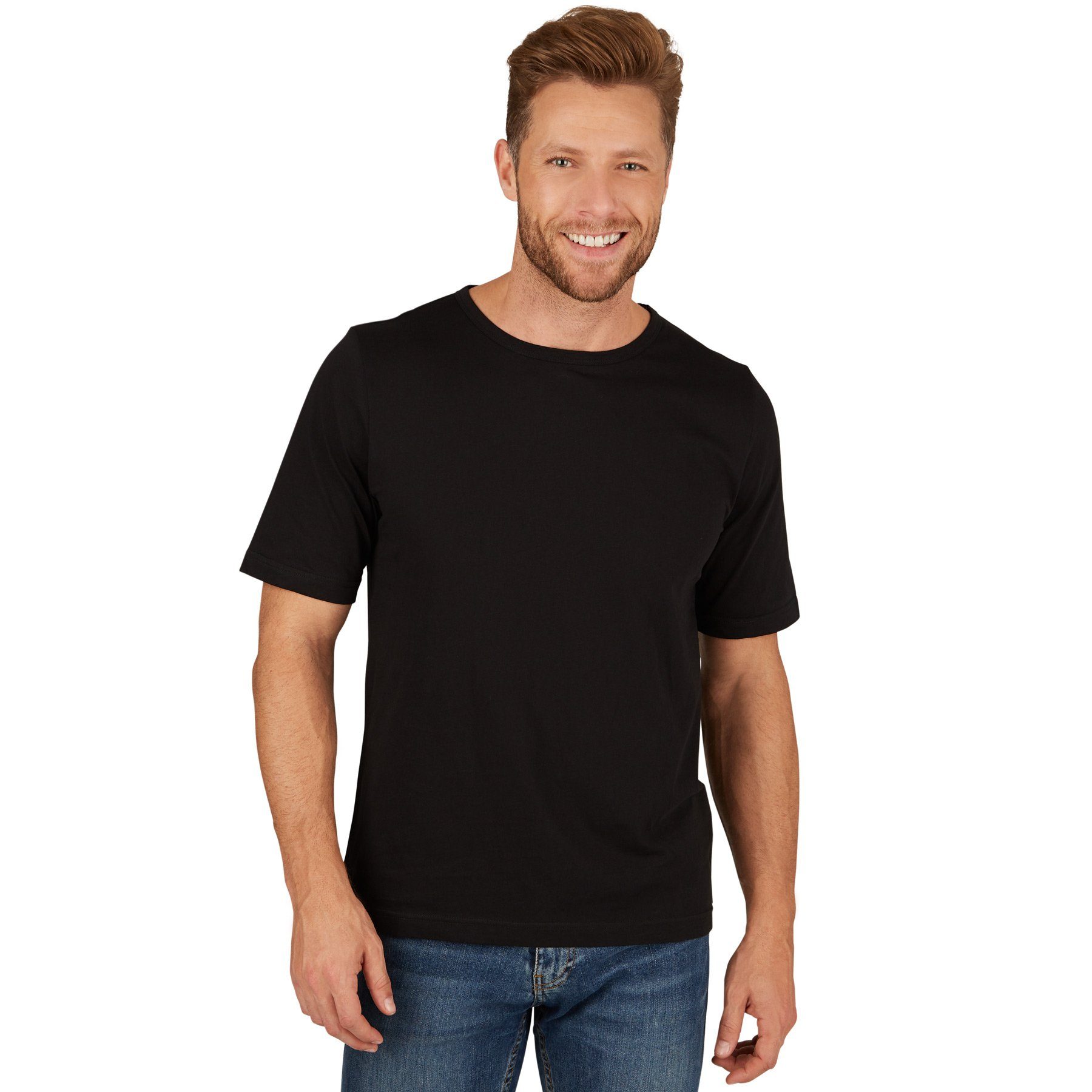 dressforfun T-Shirt Sommeroberteil, Lässiger Look, Angenehm glatte Baumwollqualität (Kurzarmtop, Konfektionsgröße XL in schwarz) Hoher Tragekomfort, Perfekt geeignet für Beruf, Sport oder Freizeit