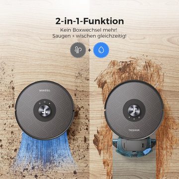 Tesvor Nass-Trocken-Saugroboter S9 Plus Saugroboter mit Absaugstation 5200mAh 4000Pa Wischfunktion, Mit Staubbox beutellos