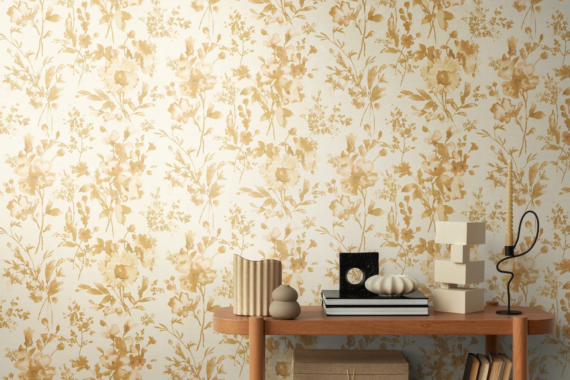 CosmoLiving by Cosmopolitan Vliestapete Petal Poetry – Aquarell-Blumentapete, strukturiert, matt, (1 St), Zarte Aquarellblüten für stilvolle Wohnräume