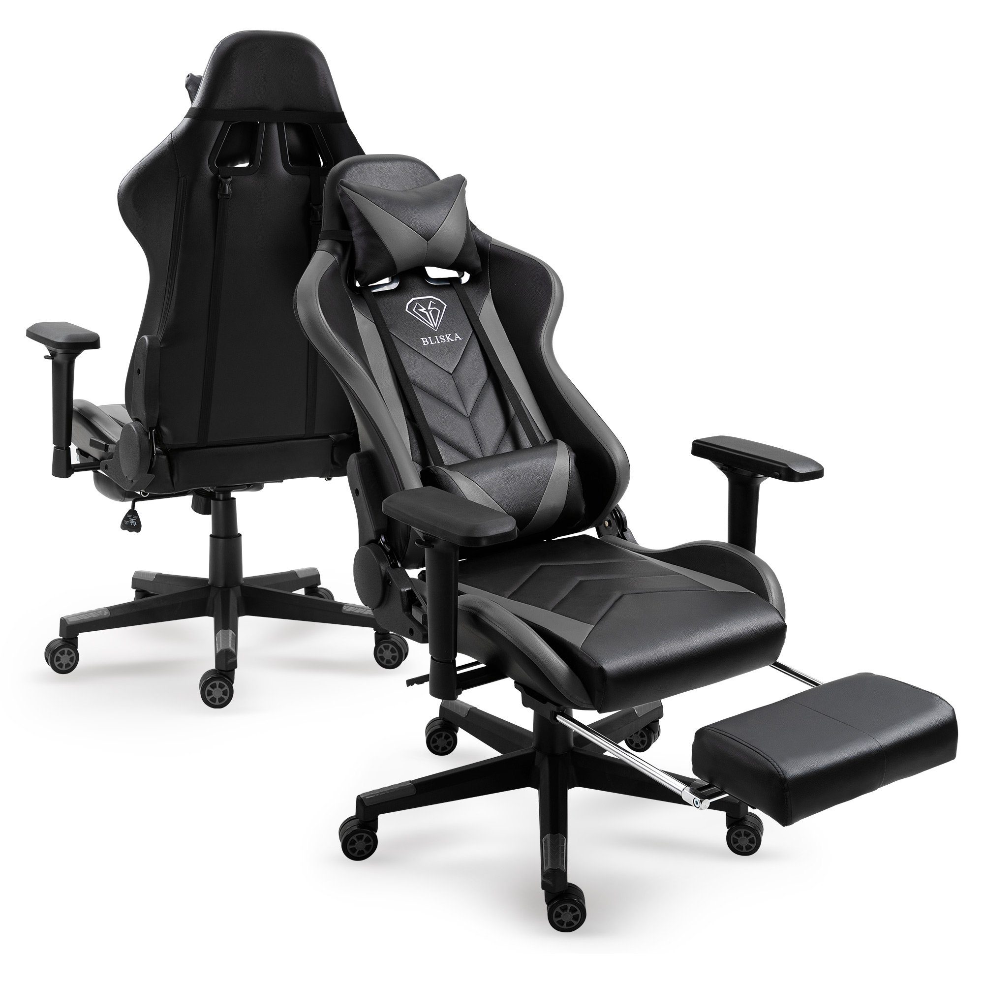 4D-Armlehnen und chair Leo Chefsessel Schwarz/Grau Fußstütze (1 Lederoptik mit Stück), in gaming TRISENS Gaming Stuhl