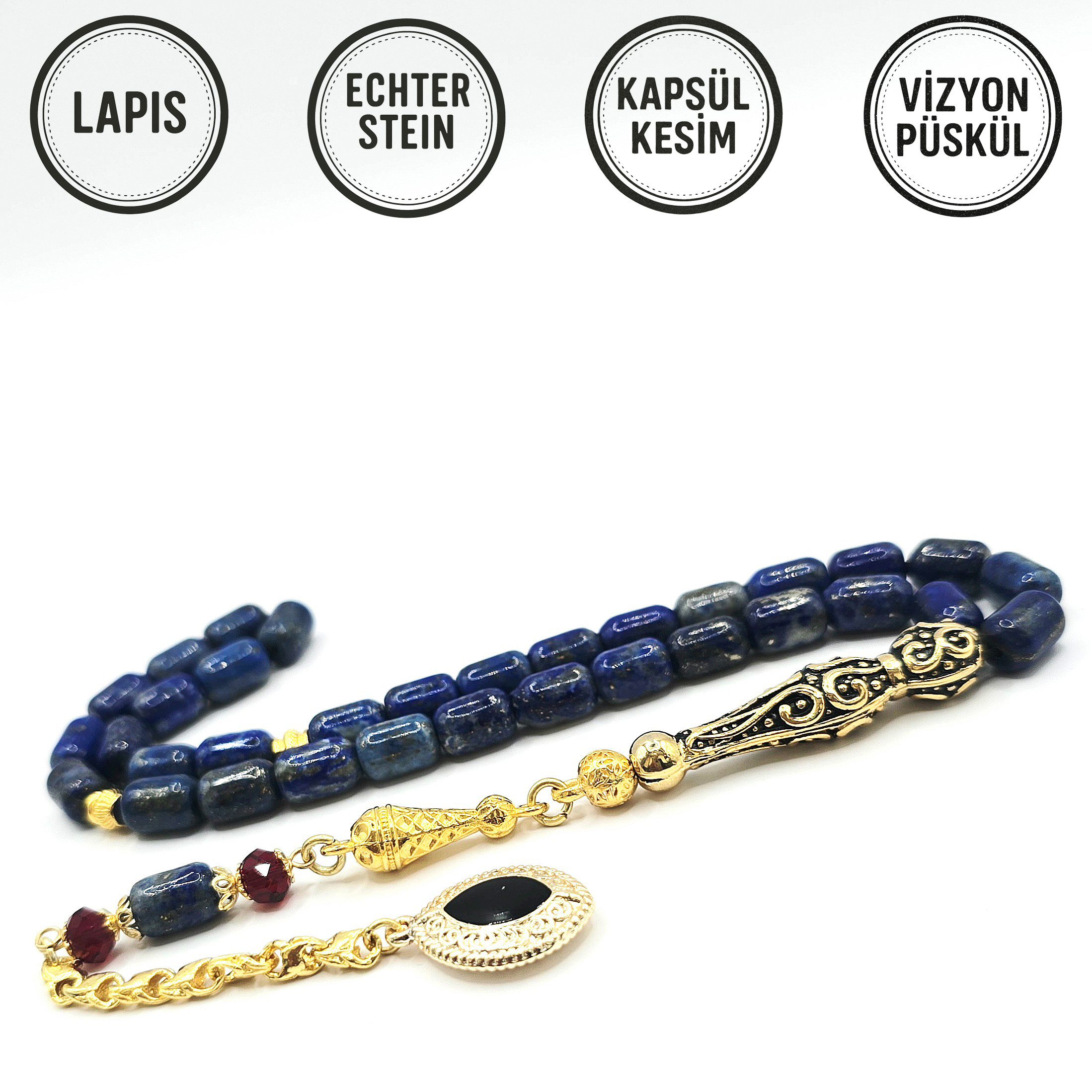 M-Punkt24 Kettenanhänger Tesbih Tespih Echte Steine Gebetskette Misbaha Rosary (Lapis), Echte Steine