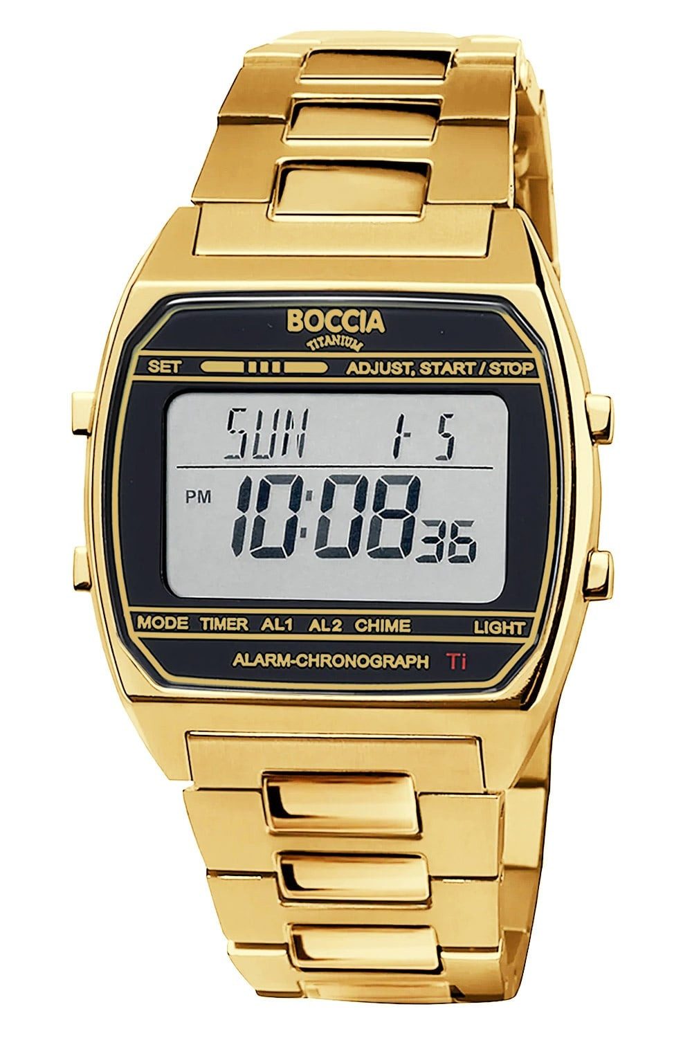 Boccia Digitaluhr 3738-10, in Unisexgröße Titan Goldfarben/Schwarz