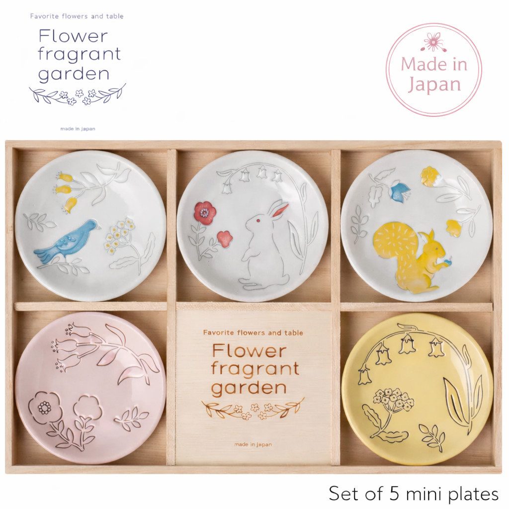 Ogura Ceramics Geschirr-Set Duftender Blumengarten, Set mit 5 Mini-Tellern im Geschenkbox (5-tlg)