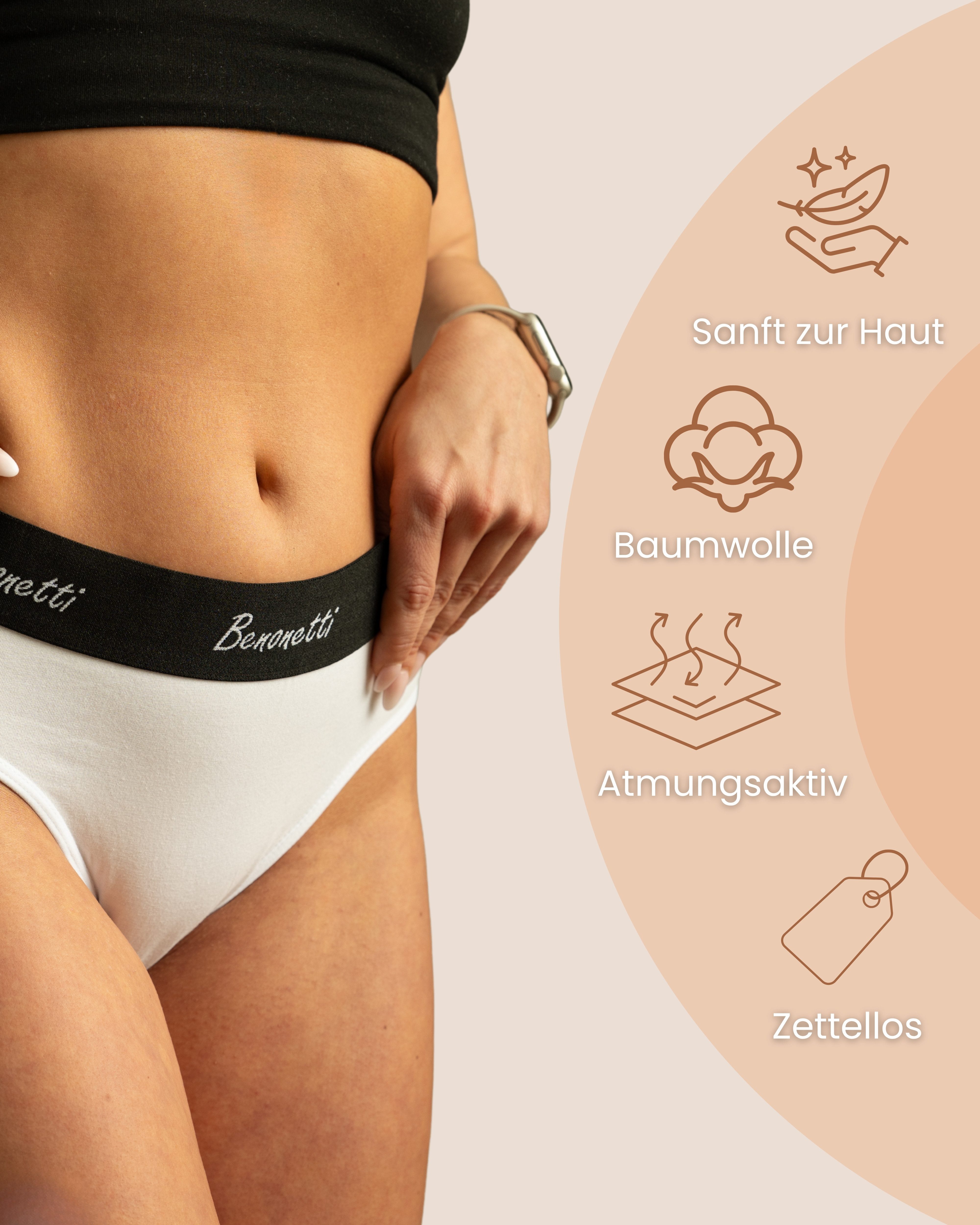 Benonetti Slip Damen 3er Pack aus Baumwolle und bequemer Passform (3er Set, 3er-Pack) Elastisch und bequemer Bund mit Logo