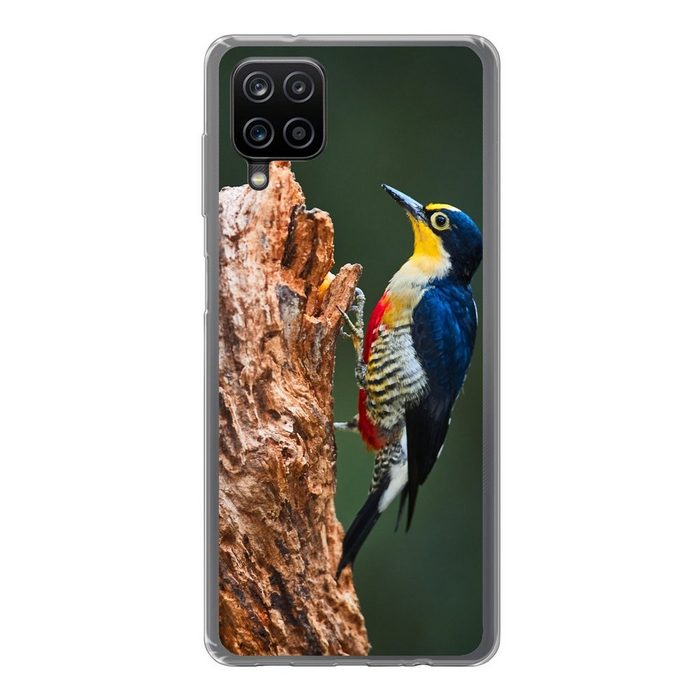 MuchoWow Handyhülle Nahaufnahme eines bunten Vogels auf der Seite eines Baumstamms Handyhülle Samsung Galaxy A12 Smartphone-Bumper Print Handy