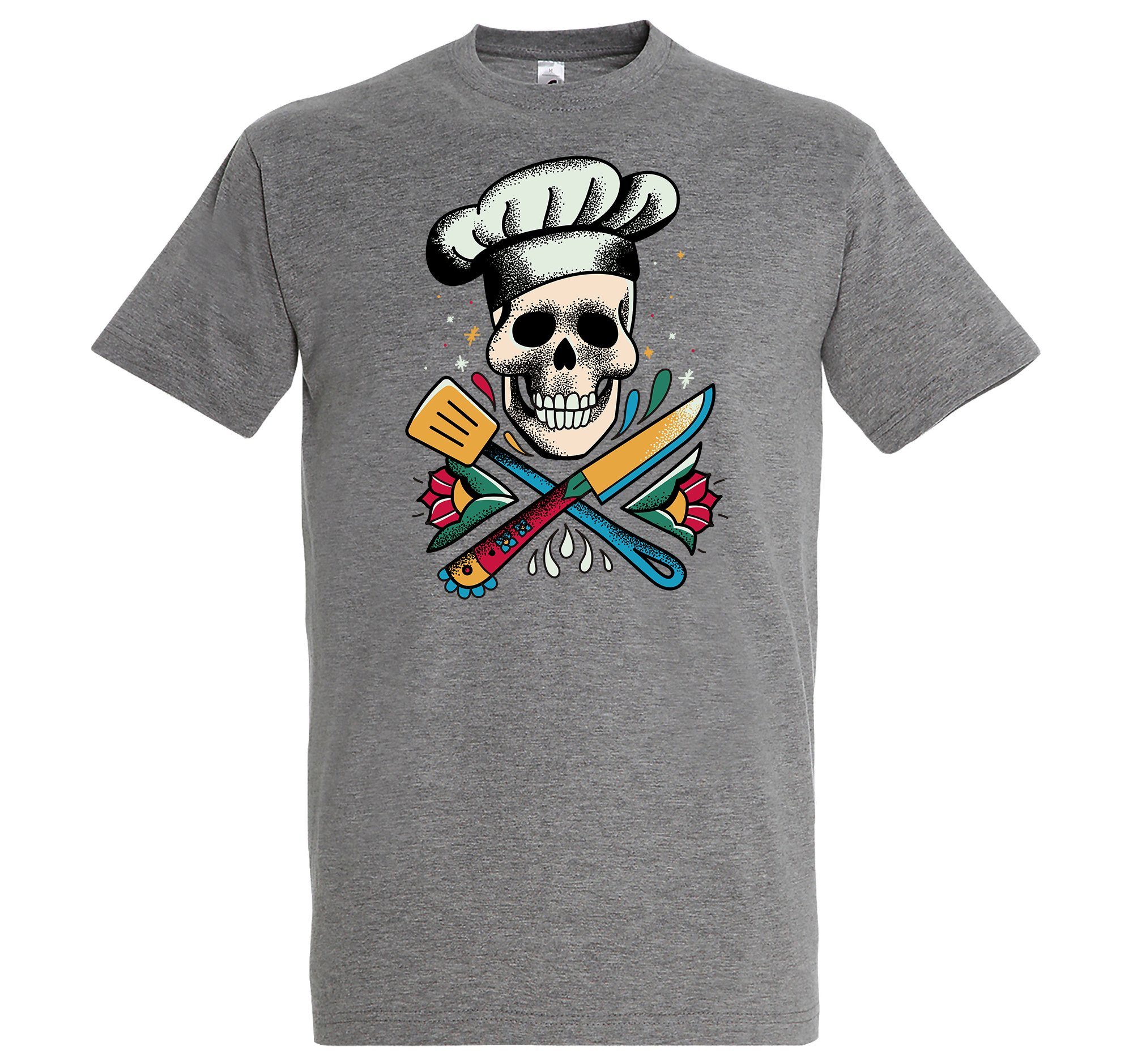 Shirt T-Shirt mit trendigem Kochen Designz Youth Grau Schädel Herren Frontprint