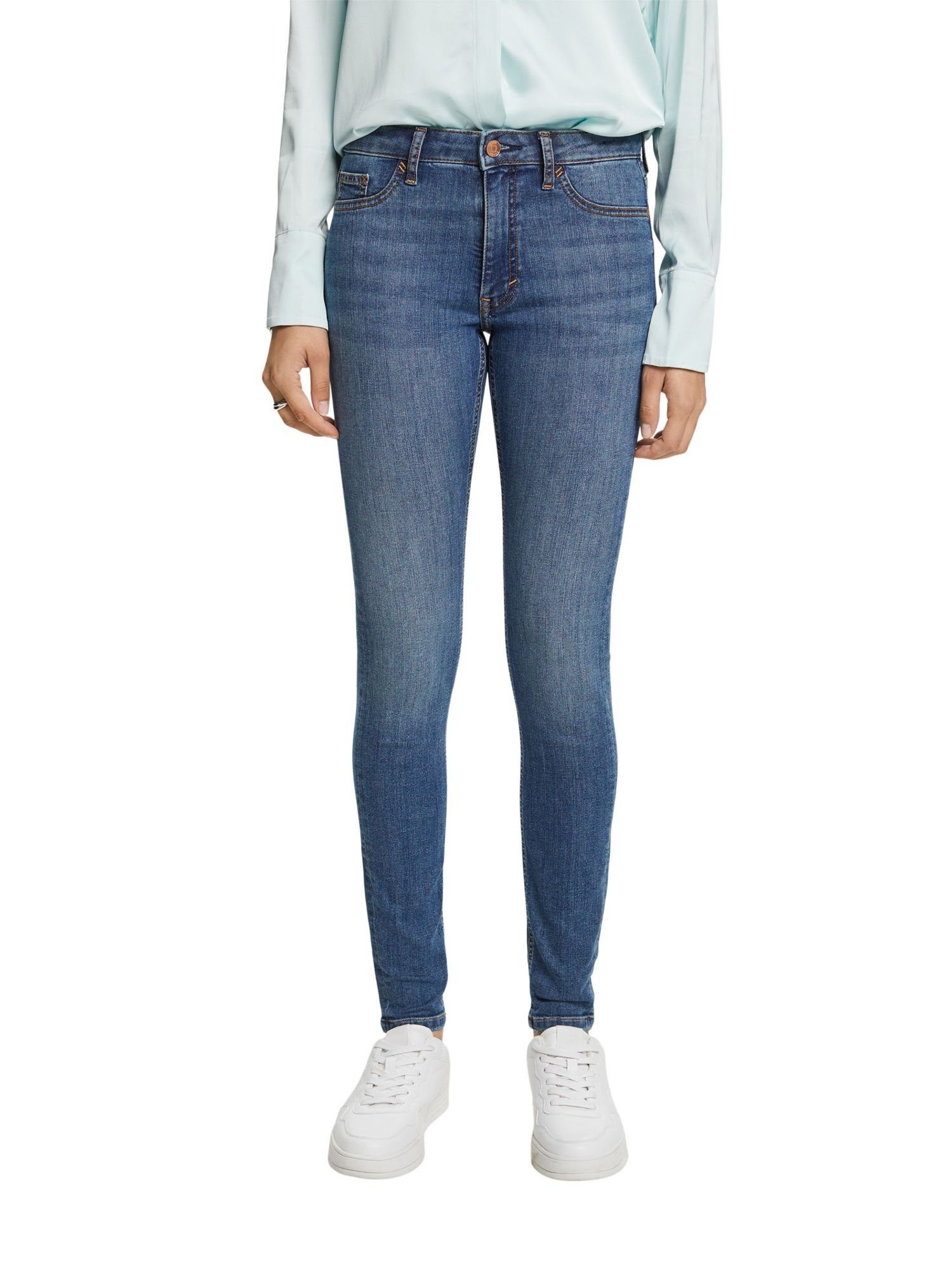 Esprit Skinny-fit-Jeans WASHED Mid-Rise-Jeggings BLUE MEDIUM