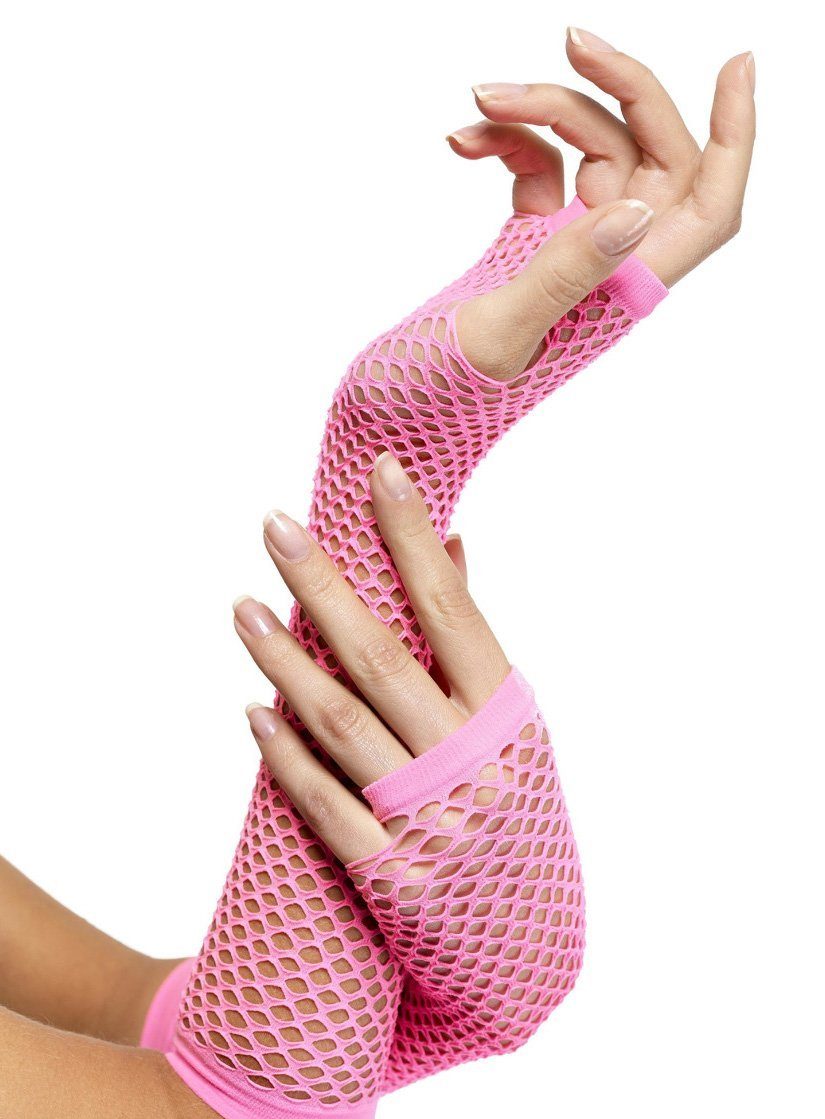 Smiffys Kostüm Netzarmstulpen neon-pink, 80er Jahre Neon-Look für die Arme