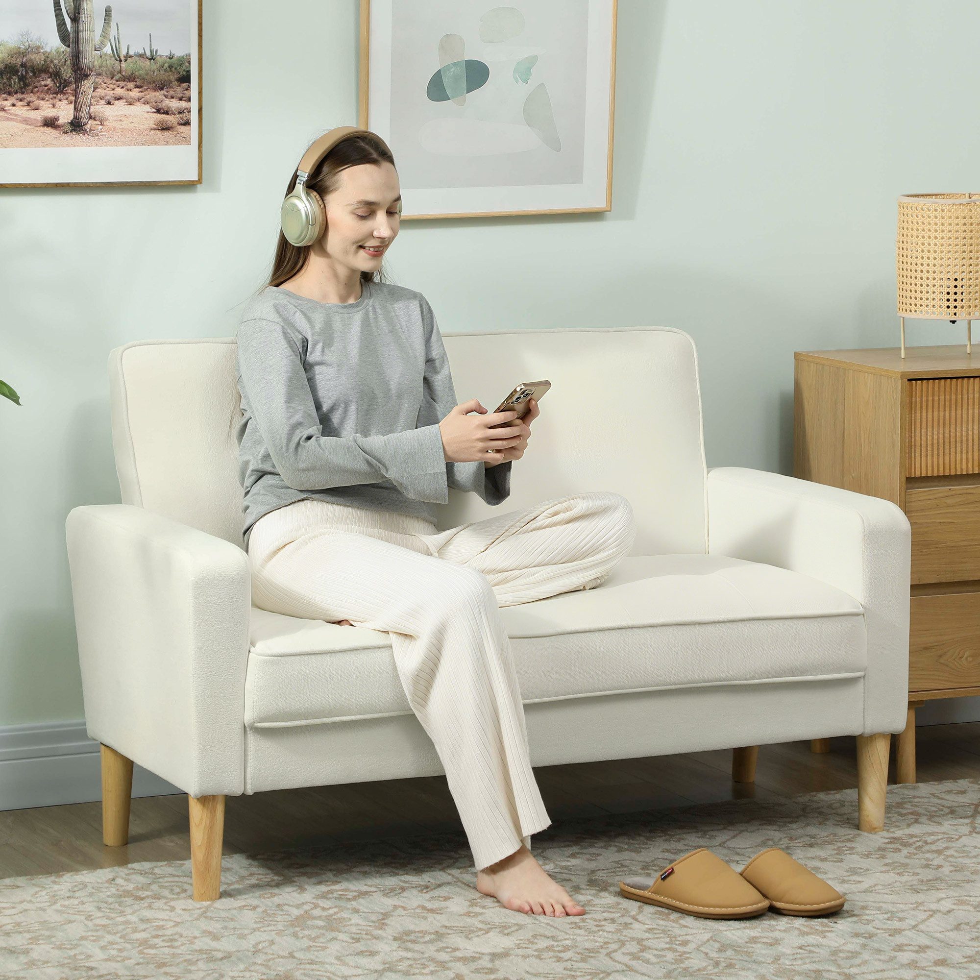 HOMCOM 2-Sitzer Sofa 130 cm Kleine Couch Polstersofa mit Armlehne, Samtopti günstig online kaufen