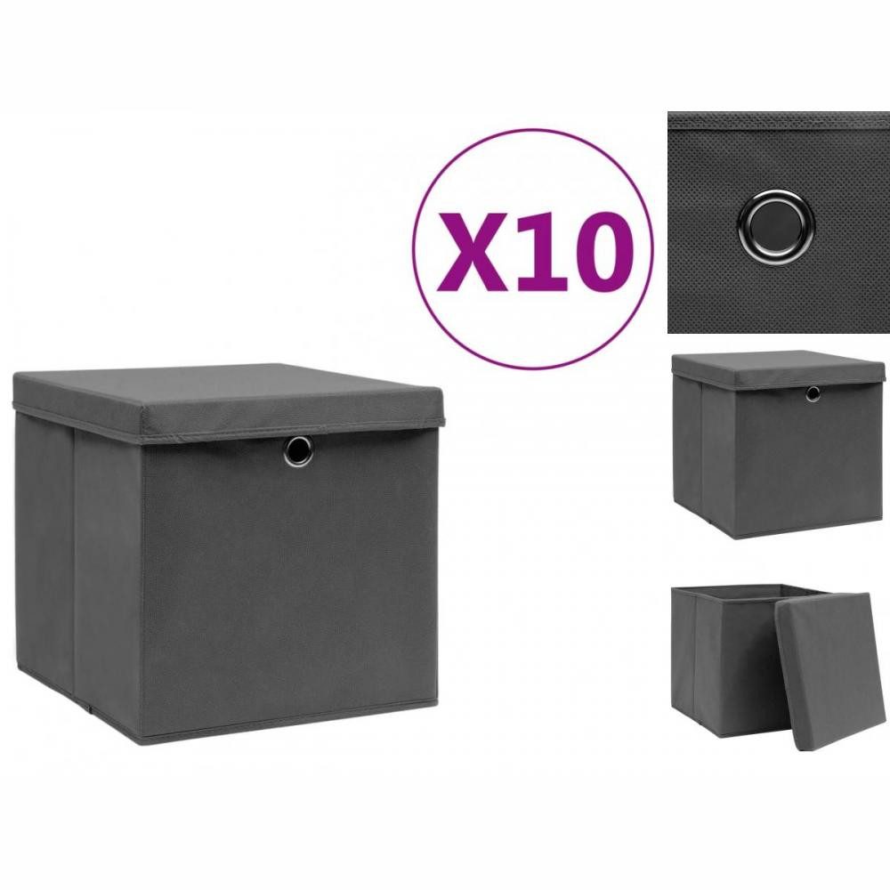 vidaXL Aufbewahrungsbox Aufbewahrungsboxen mit Deckeln 10 Stk 28x28x28 cm Grau