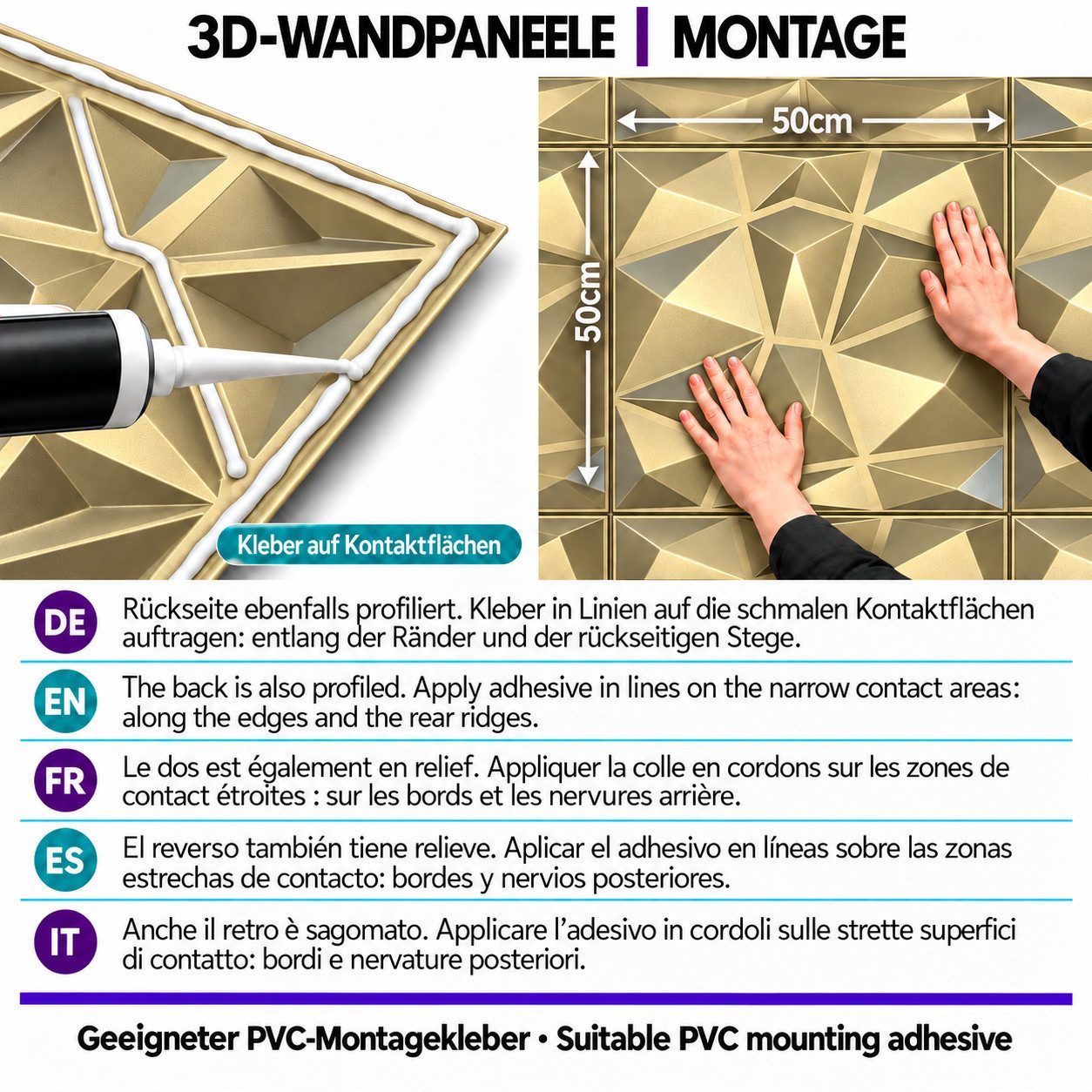IKHEMalarka 3D Wandpaneel 3D Paneele PVC Kunststoffpaneele, BxL: 50,00x50,00 cm, 0,25 qm, (1 Stück, 3D Wandpaneele Deckenpaneele) hochwertige & harte PVC 3D Pla – Bild 3 von 5