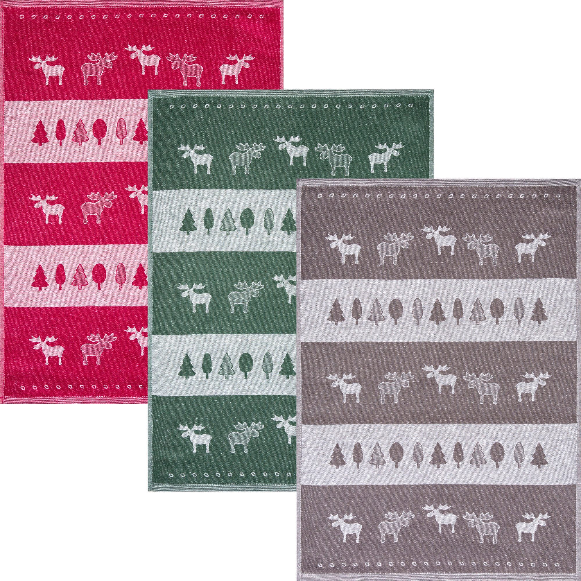 Kracht Geschirrtuch Geschirrtuch "Elchreihe" 3er-Pack, Halbleinen Motiv günstig online kaufen