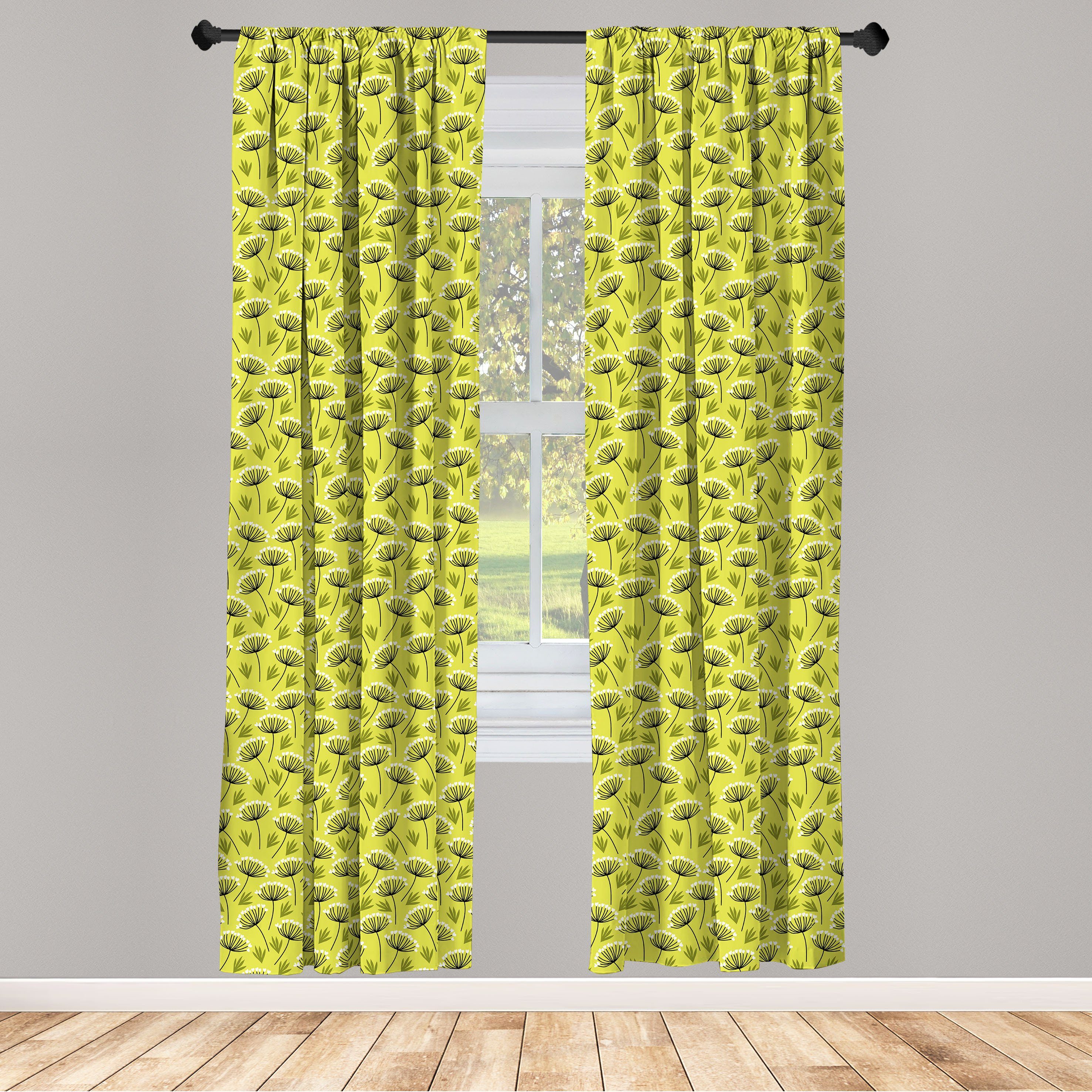 Gardine Vorhang für Wohnzimmer Schlafzimmer Dekor, Abakuhaus, Microfaser, Blumen Doodle Stil Zweige Kräuter